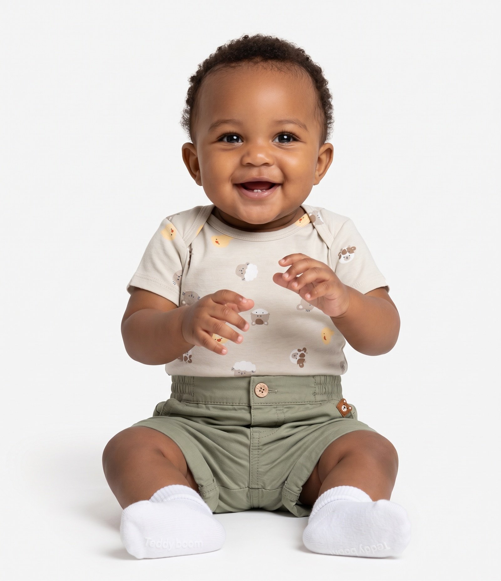 Shorts Bebê Em Sarja Cós Com Elástico - Tam 0 a 18 Meses Verde 1