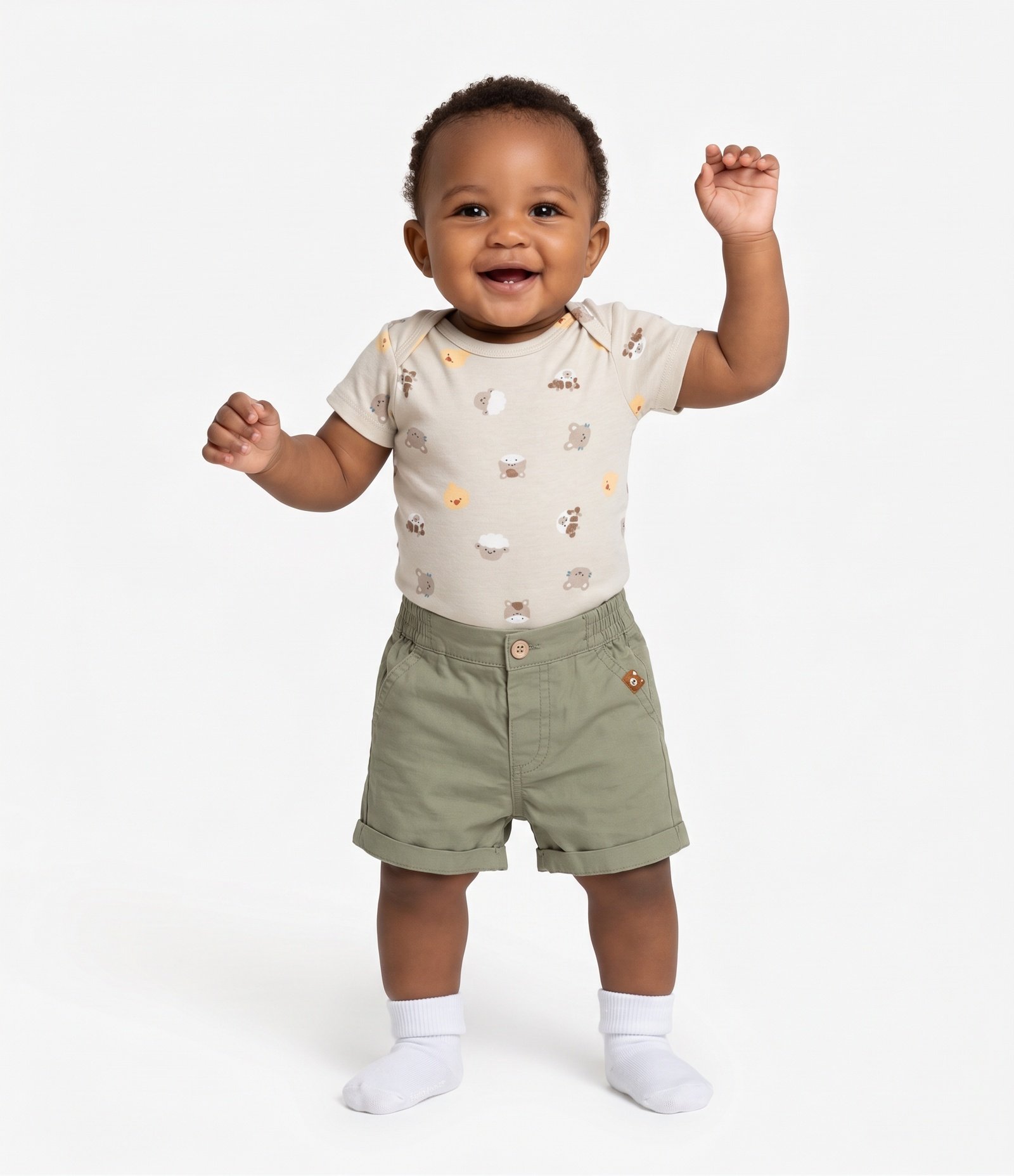 Shorts Bebê Em Sarja Cós Com Elástico - Tam 0 a 18 Meses Verde 2