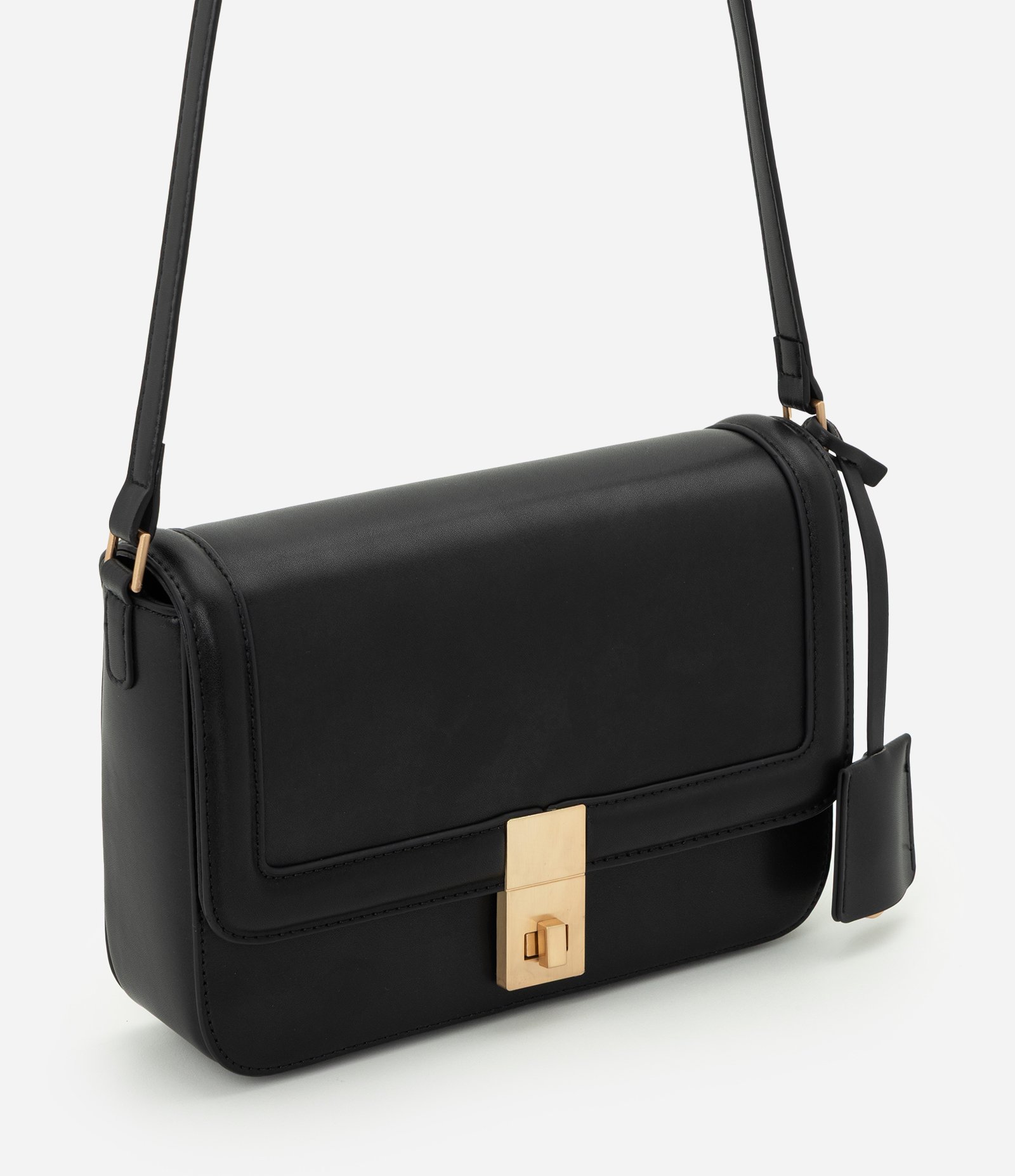 Bolsa Transversal Média em Couro com Alça Longa Ajustável Preto 2