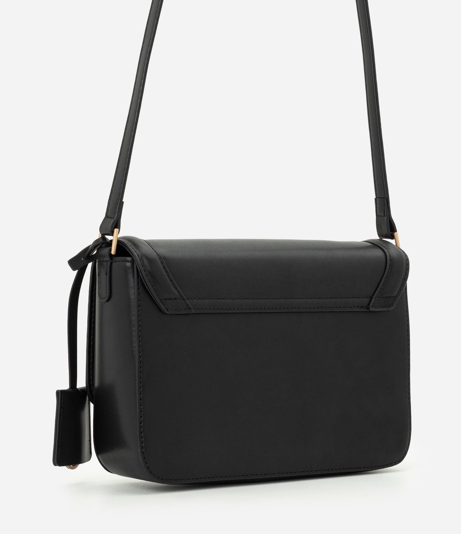 Bolsa Transversal Média em Couro com Alça Longa Ajustável Preto 4