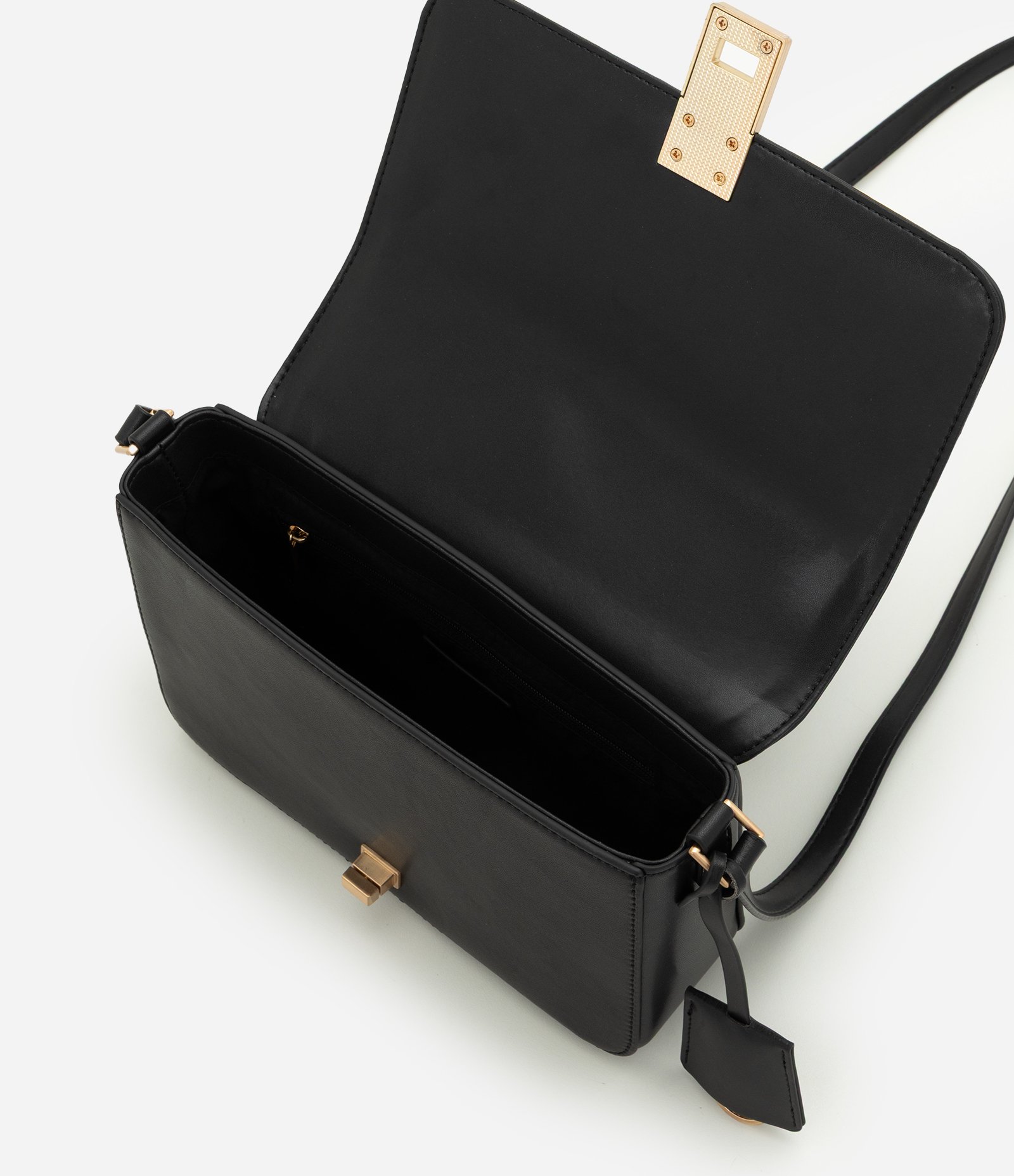 Bolsa Transversal Média em Couro com Alça Longa Ajustável Preto 7