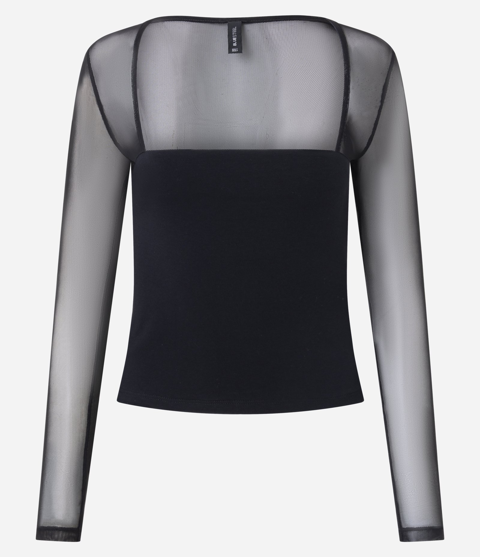 Blusa Manga Longa em Tule com Decote Quadrado Preto 5