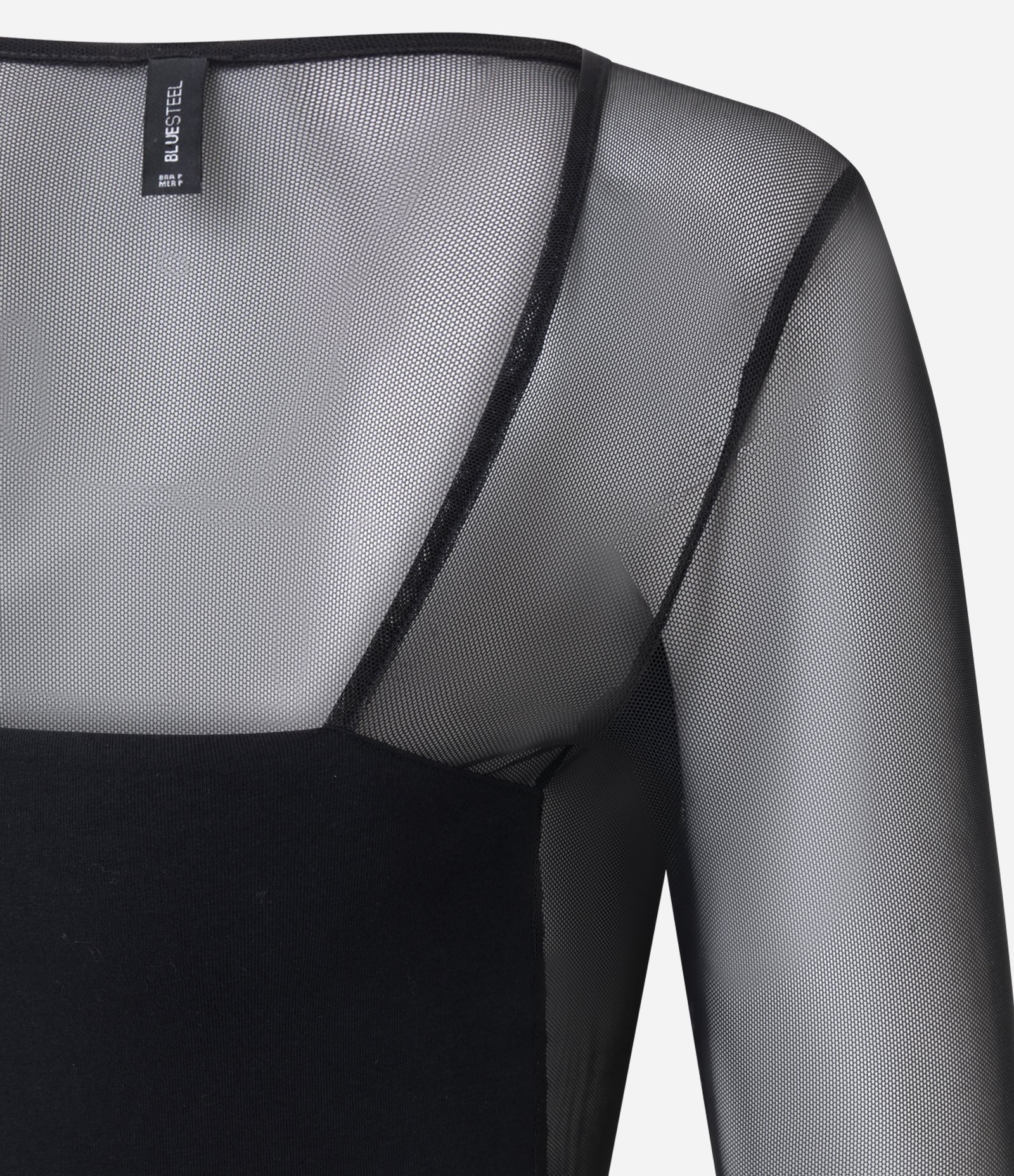 Blusa Manga Longa em Tule com Decote Quadrado Preto 6