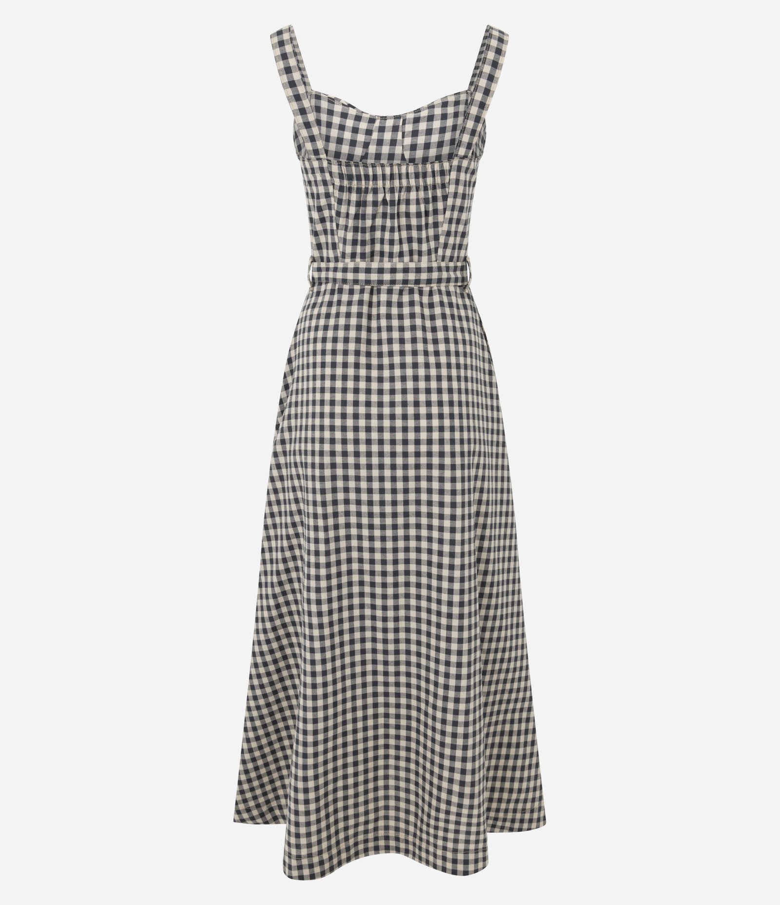 Vestido Reto Longo em Sarja Xadrez Vichy com Amarração Branco/Preto 7
