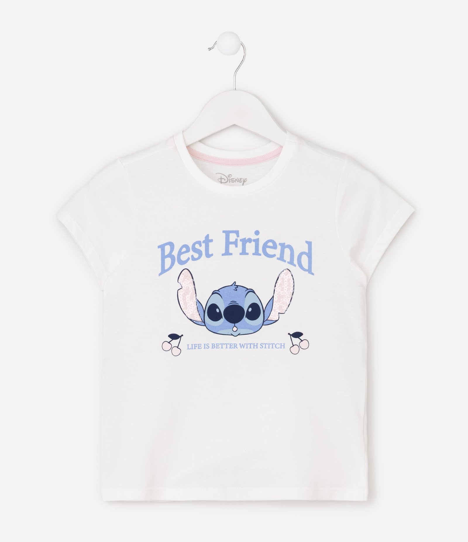 Pijama Infantil com Estampa Stitch e Detalhe em Paetê – Tam 5 a 14 Anos Branco 3