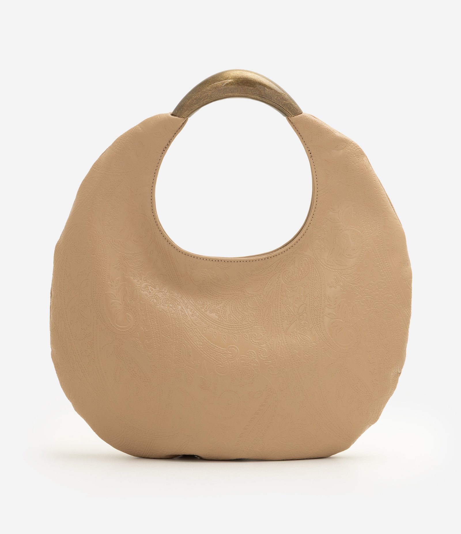 Bolsa Média com Textura Floral e Alça de Mão em Metal Bege 3