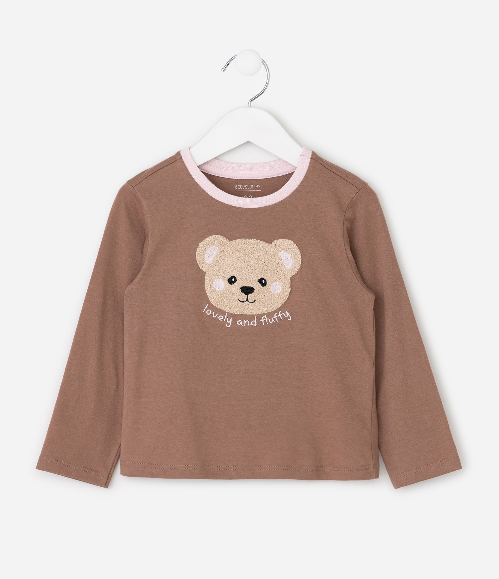 Pijama Infantil Longo em Algodão com Bordado de Ursinho - Tam 1 a 6 anos Marrom/Rosa 3