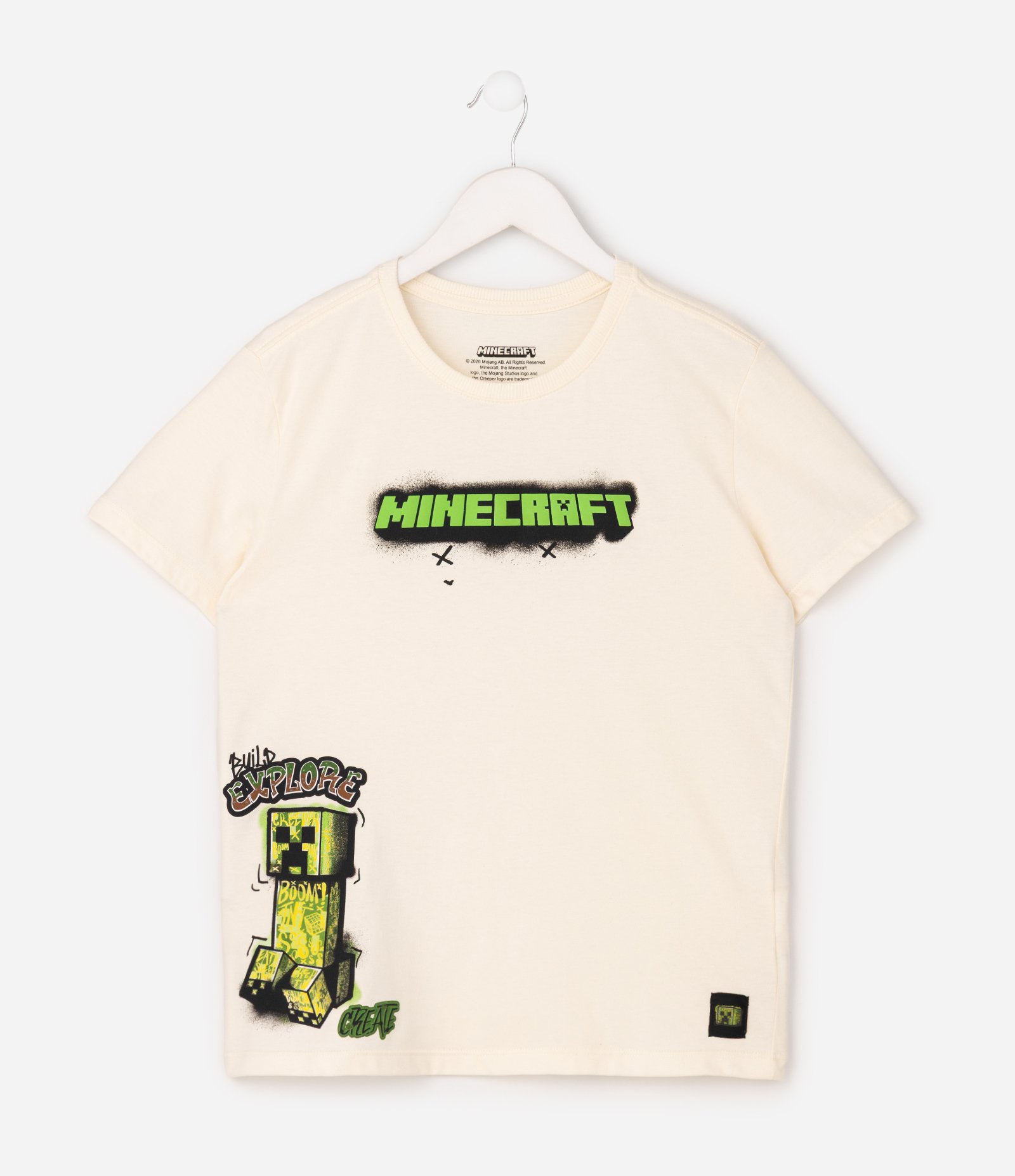 Camiseta Infantil com Lettering Minecraft em Relevo – Tam 5 a 14 Anos Off White 1