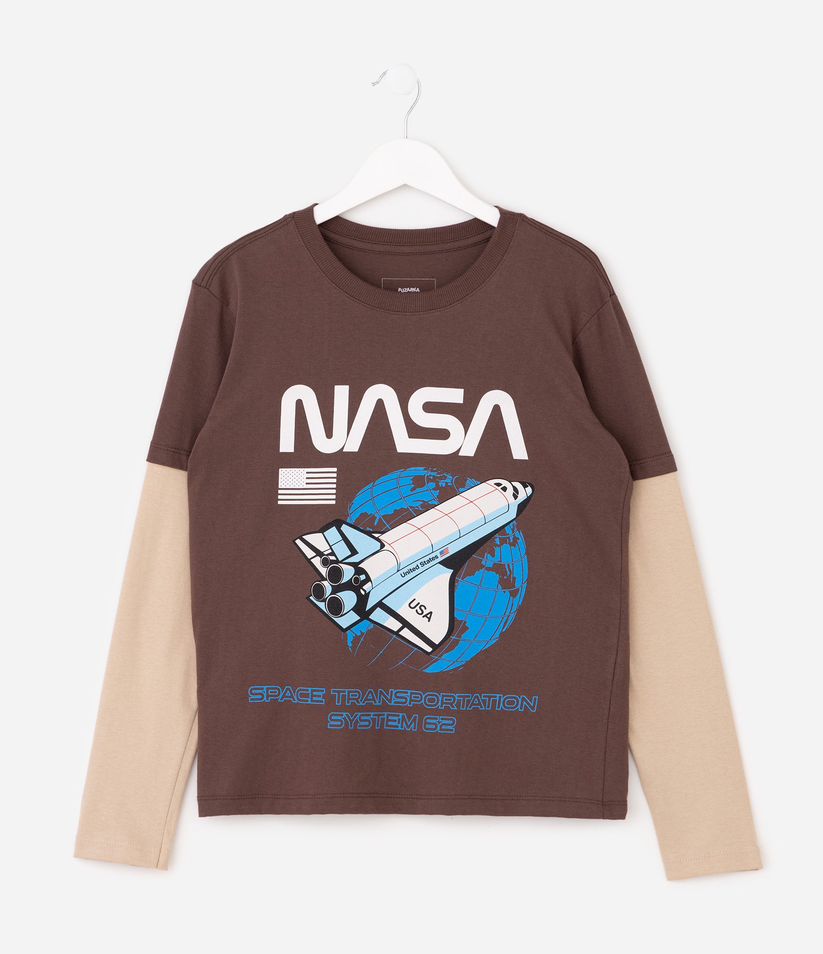 Camiseta Infantil Nasa com Manga Sobreposta – Tam 5 a 14 Anos Marrom 1