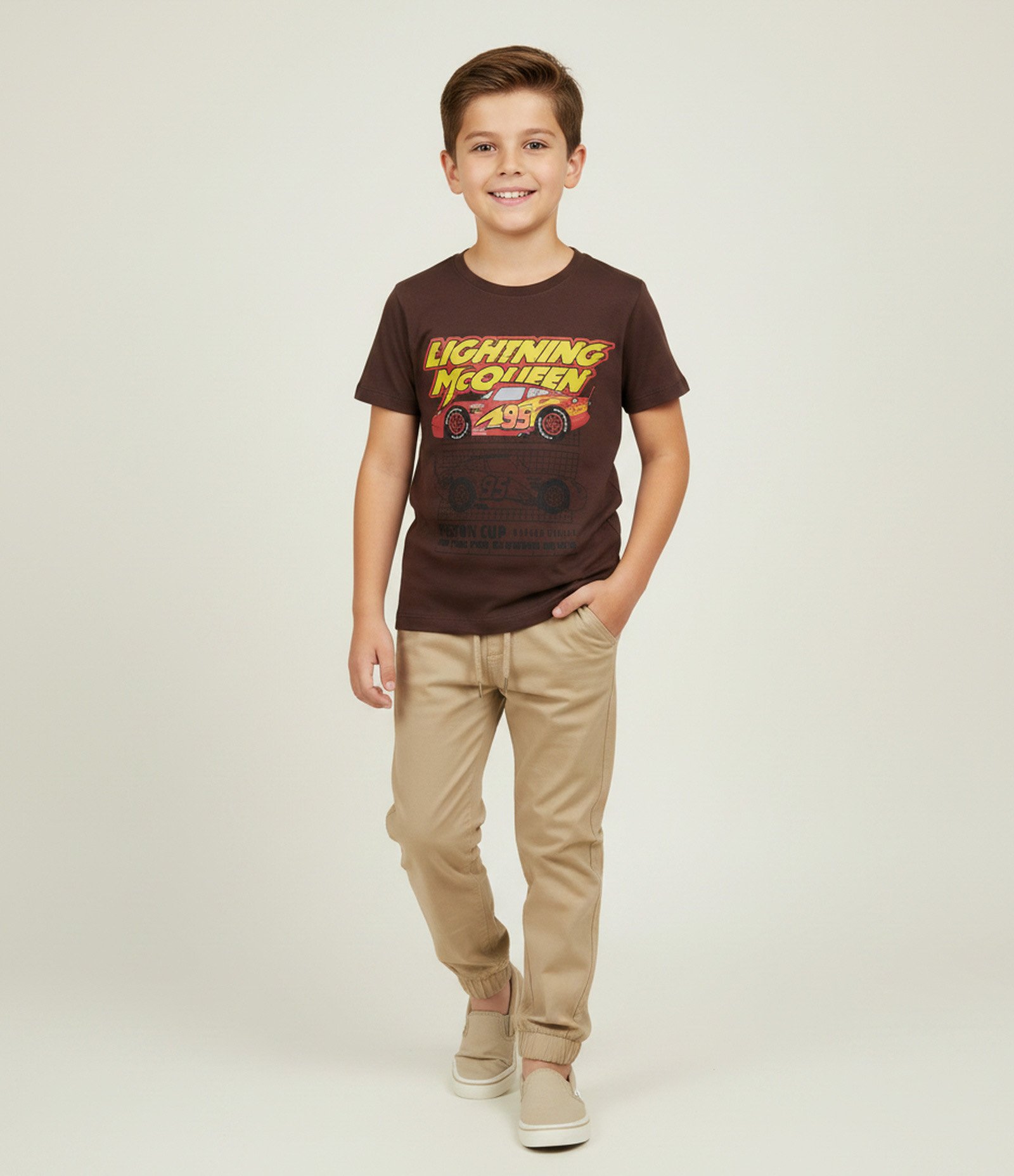 Camiseta Infantil Lightning McQueen Piston Cup – Tam 2 a 8 Anos Marrom 1