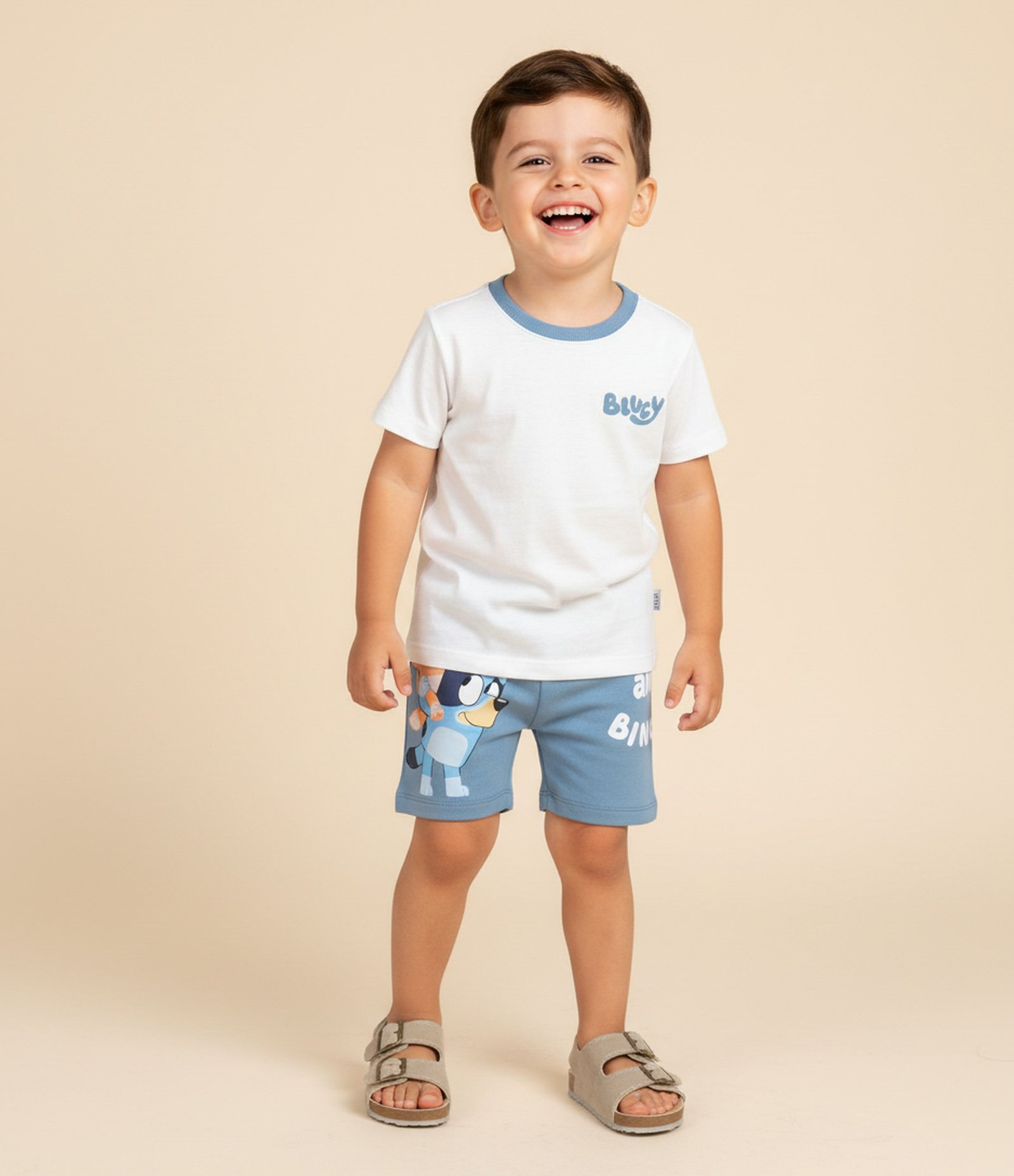 Conjunto Infantil Bluey com Camiseta e Bermuda – Tam 2 a 6 Anos Branco/Azul 1