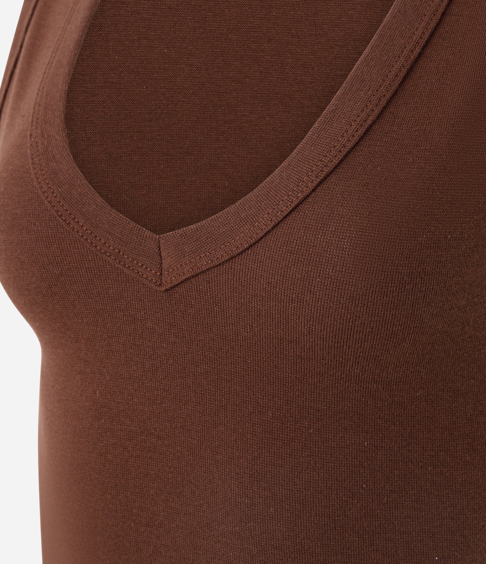 Blusa Básico em Ribana com Decote V Marrom Chocolate 6