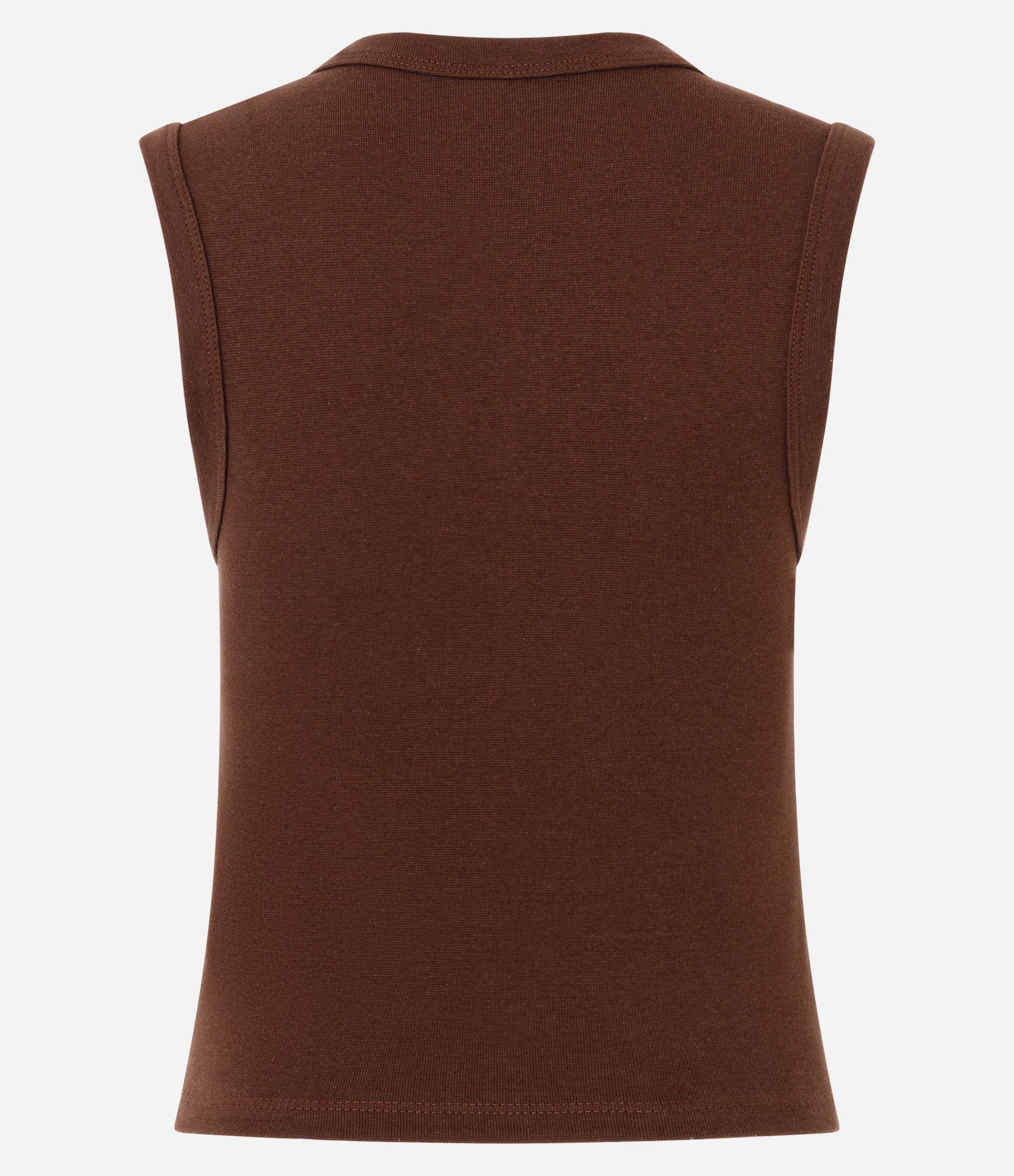 Blusa Básico em Ribana com Decote V Marrom Chocolate 7