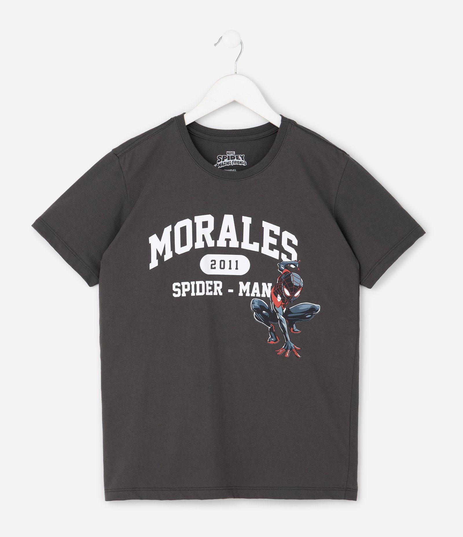 Camiseta Infantil com Estampa Spider Morales 2011 – Tam 5 a 14 Anos Cinza 1