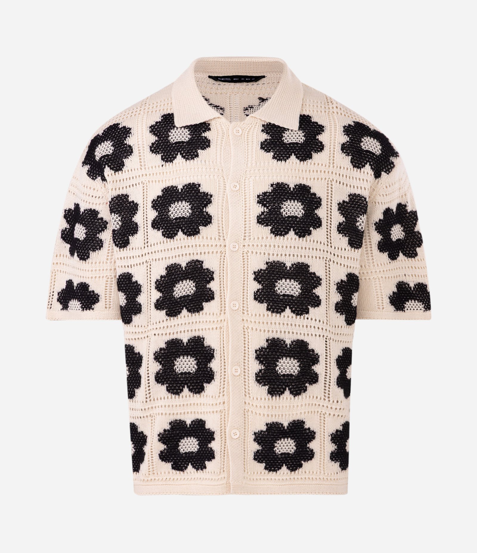 Camisa Relaxed em Crochê com Estampa Floral Contrastante Off White 8
