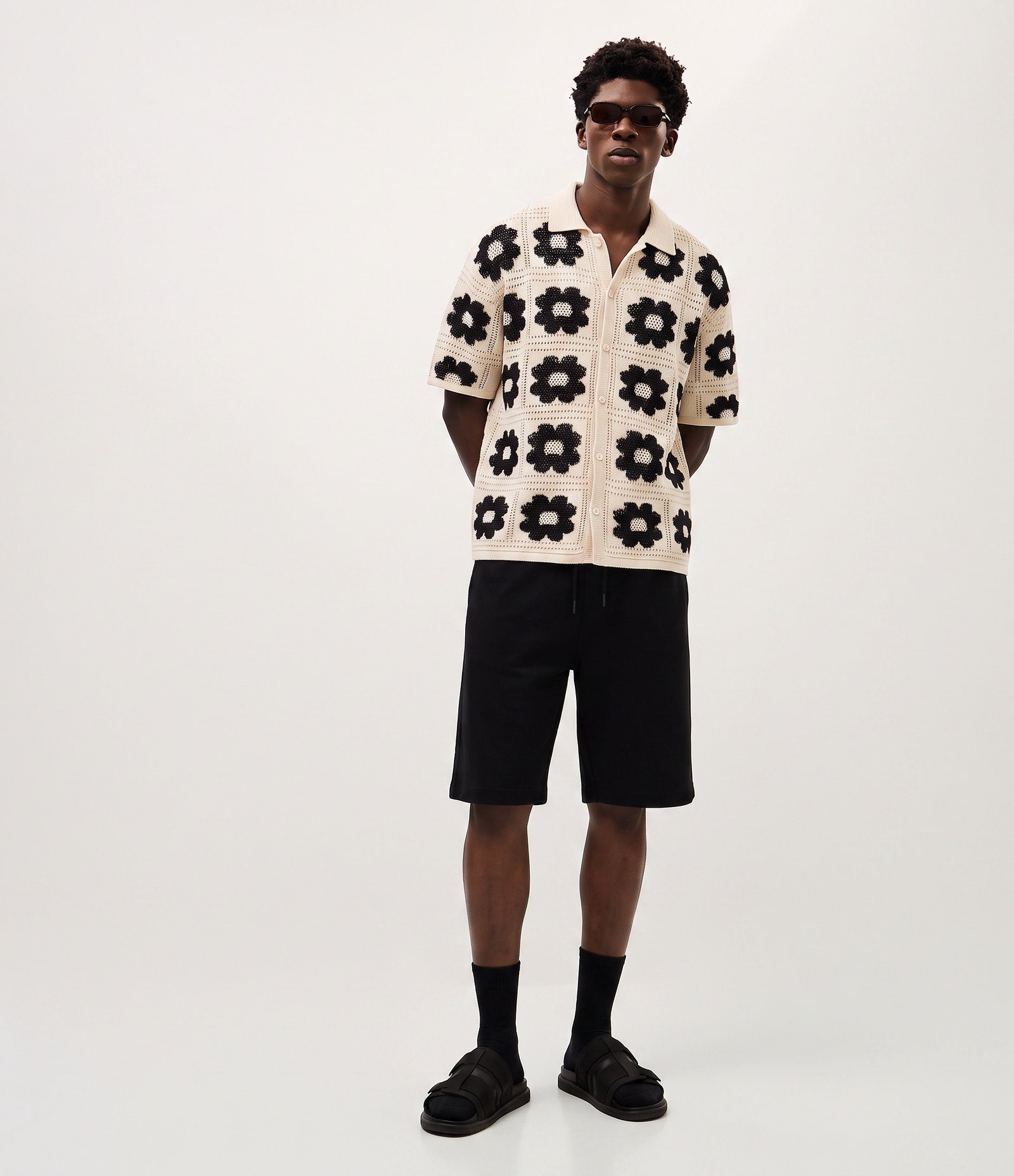 Camisa Relaxed em Crochê com Estampa Floral Contrastante Off White 6