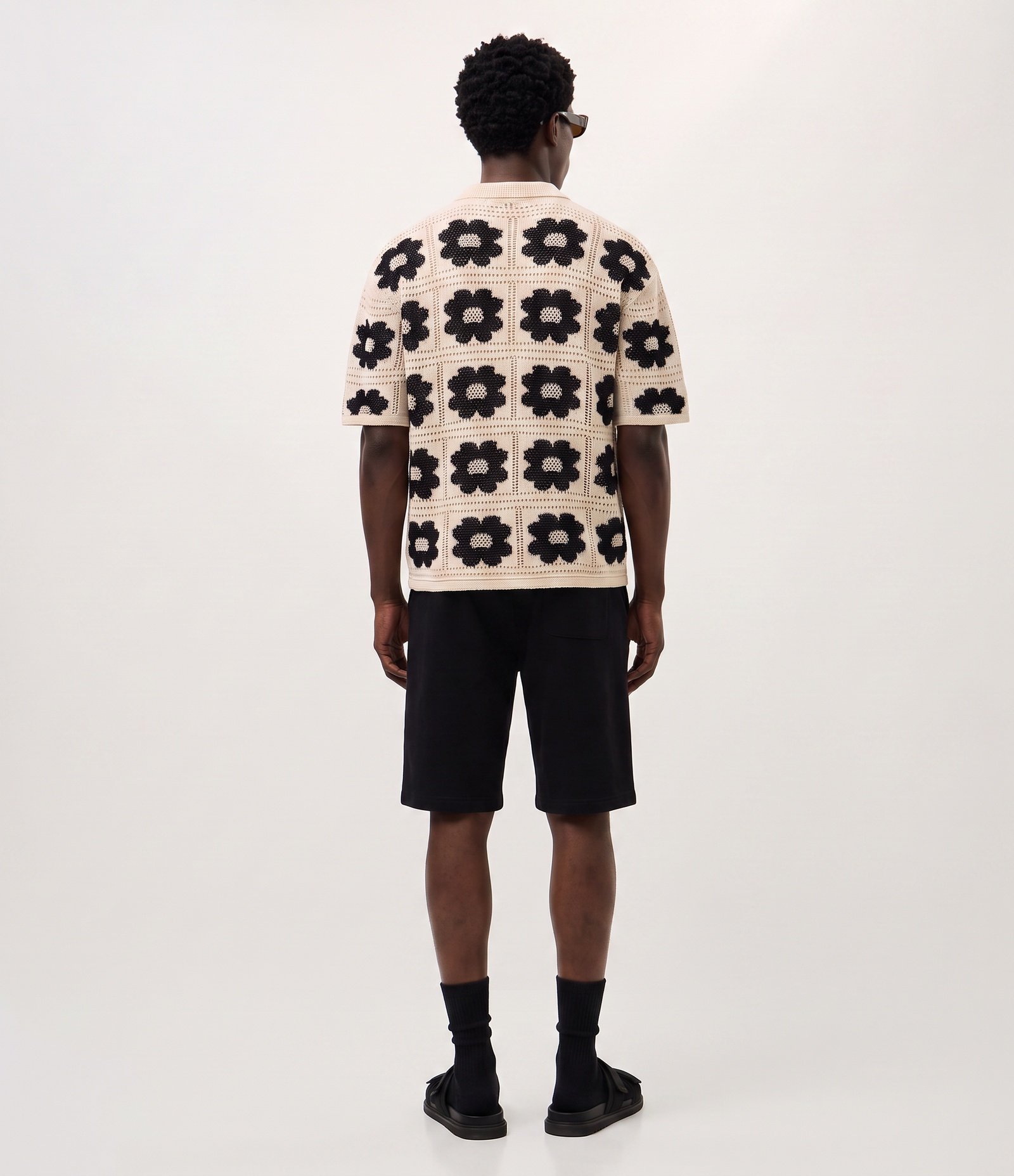 Camisa Relaxed em Crochê com Estampa Floral Contrastante Off White 7