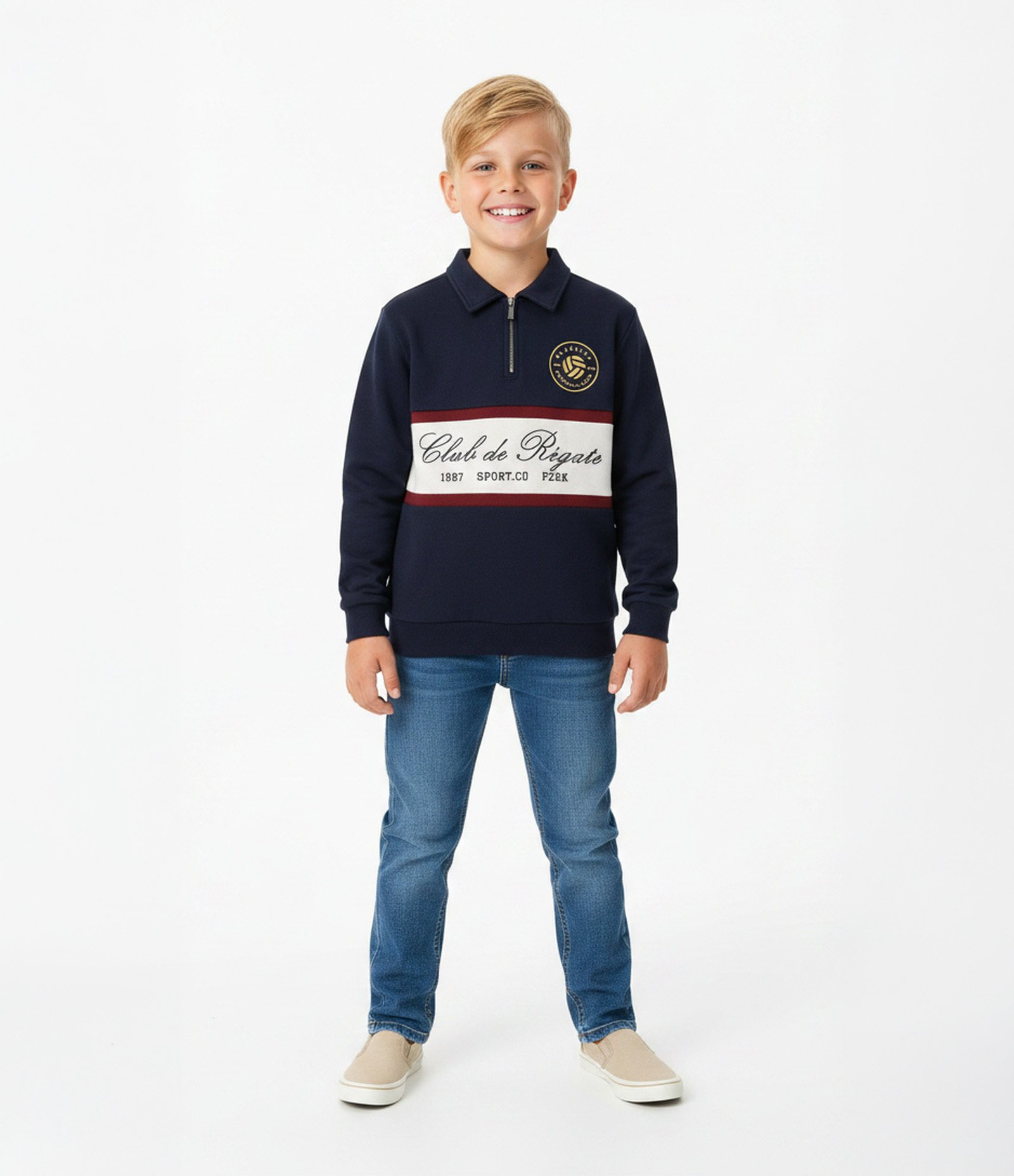 Moletom Infantil com Gola Polo e Half Zíper - Tam 5 a 14 Anos Azul 1