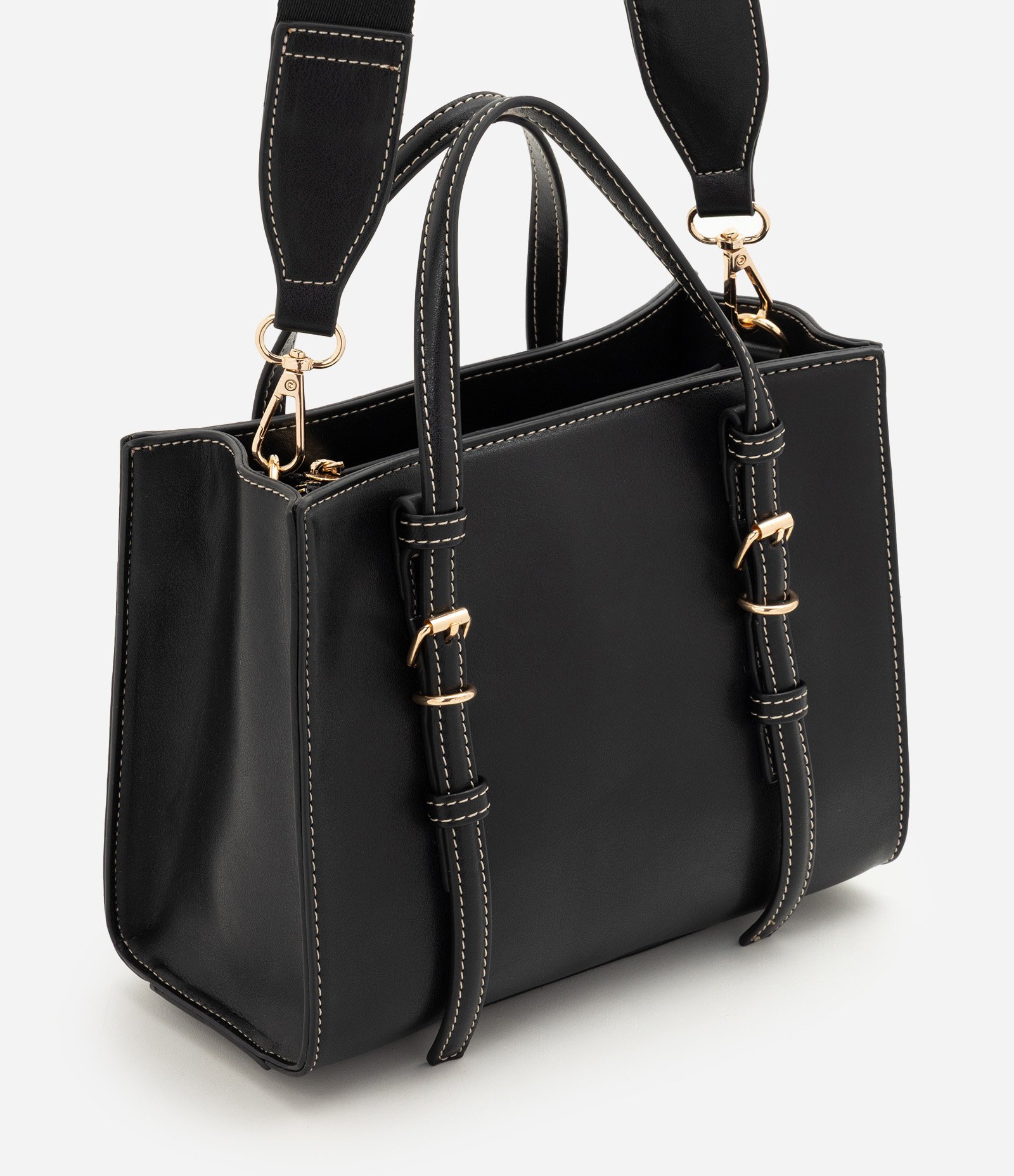 Bolsa Satchel Média com Alça de Mão Removível e Boho Romântico Preto 1