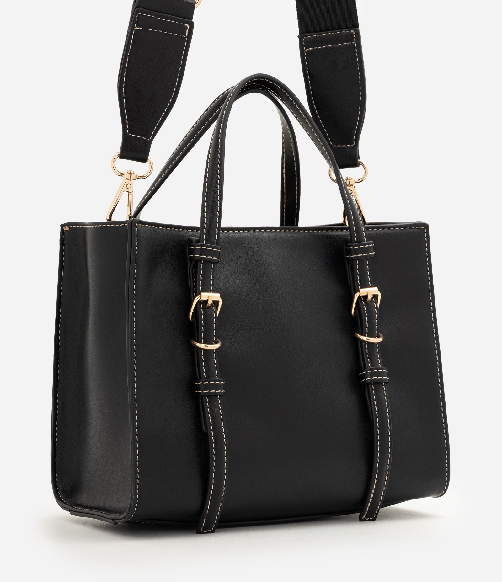 Bolsa Satchel Média com Alça de Mão Removível e Boho Romântico Preto 3