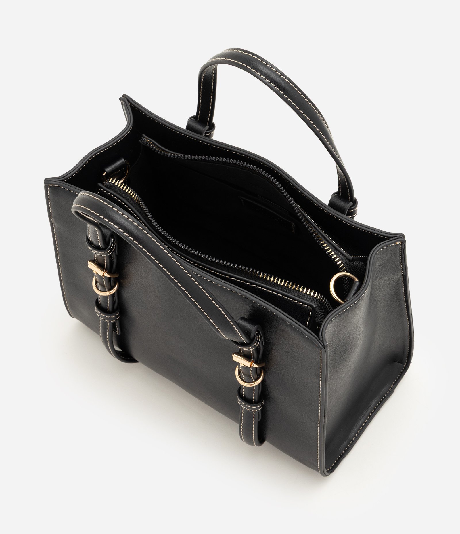 Bolsa Satchel Média com Alça de Mão Removível e Boho Romântico Preto 4