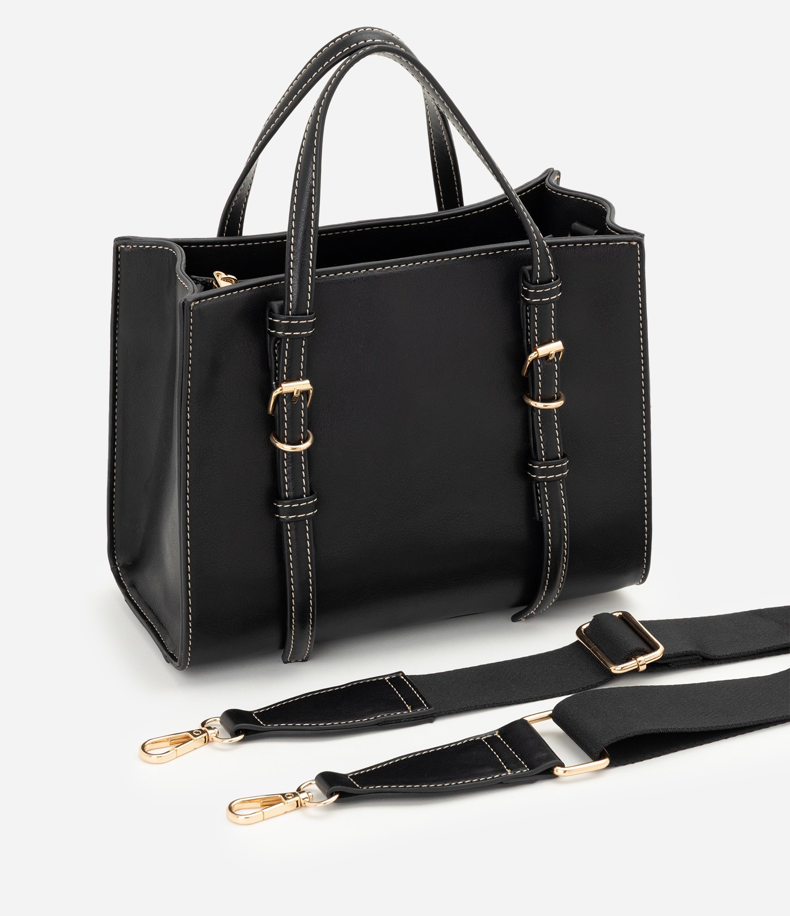 Bolsa Satchel Média com Alça de Mão Removível e Boho Romântico Preto 5