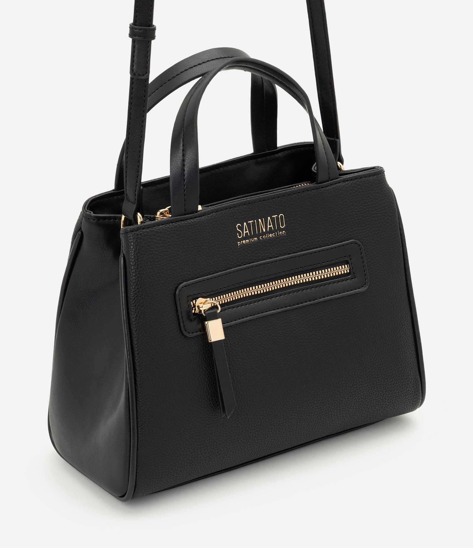 Bolsa Satchel Média em PU com Alça Longa Preto 1