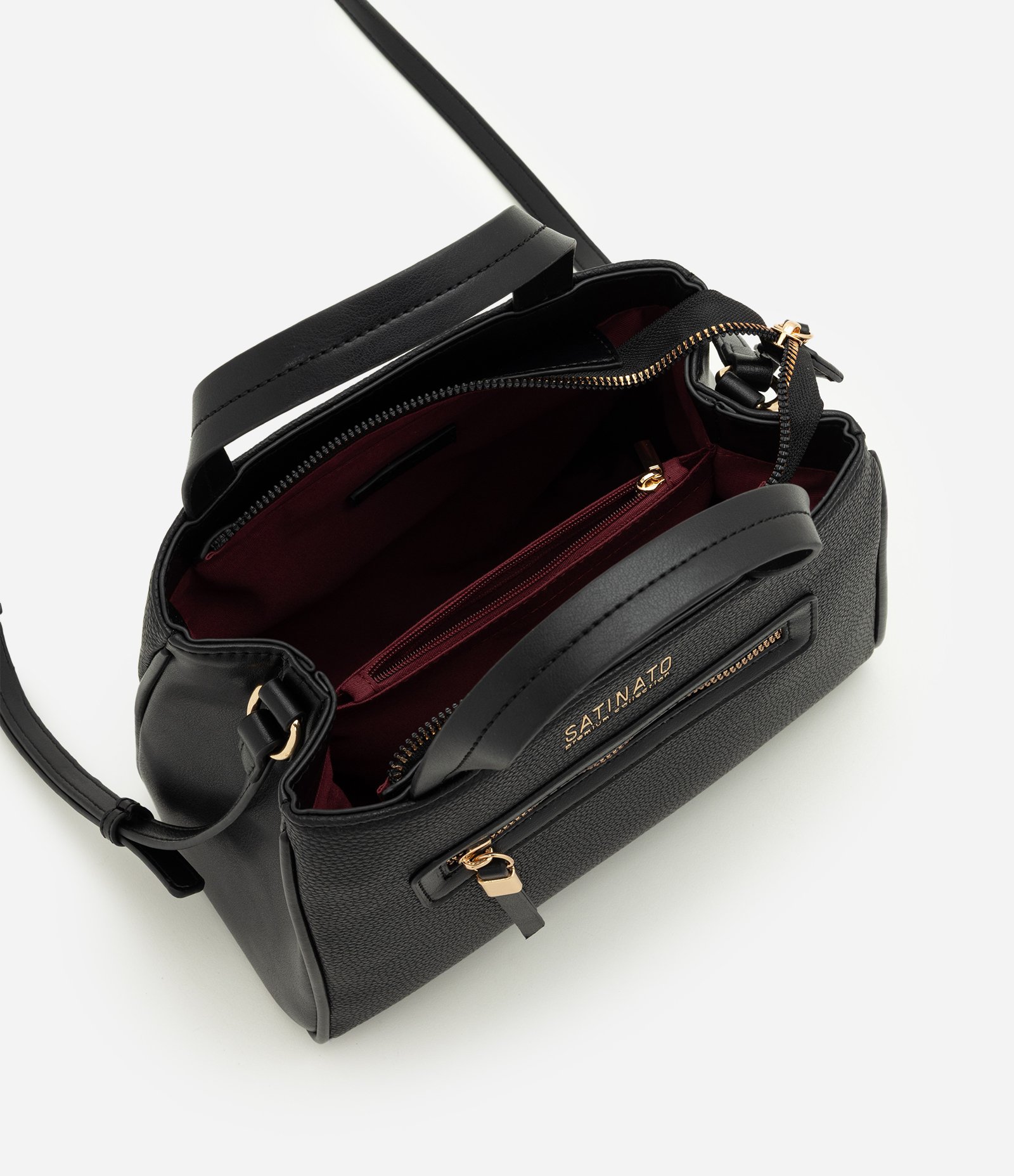 Bolsa Satchel Média em PU com Alça Longa Preto 5