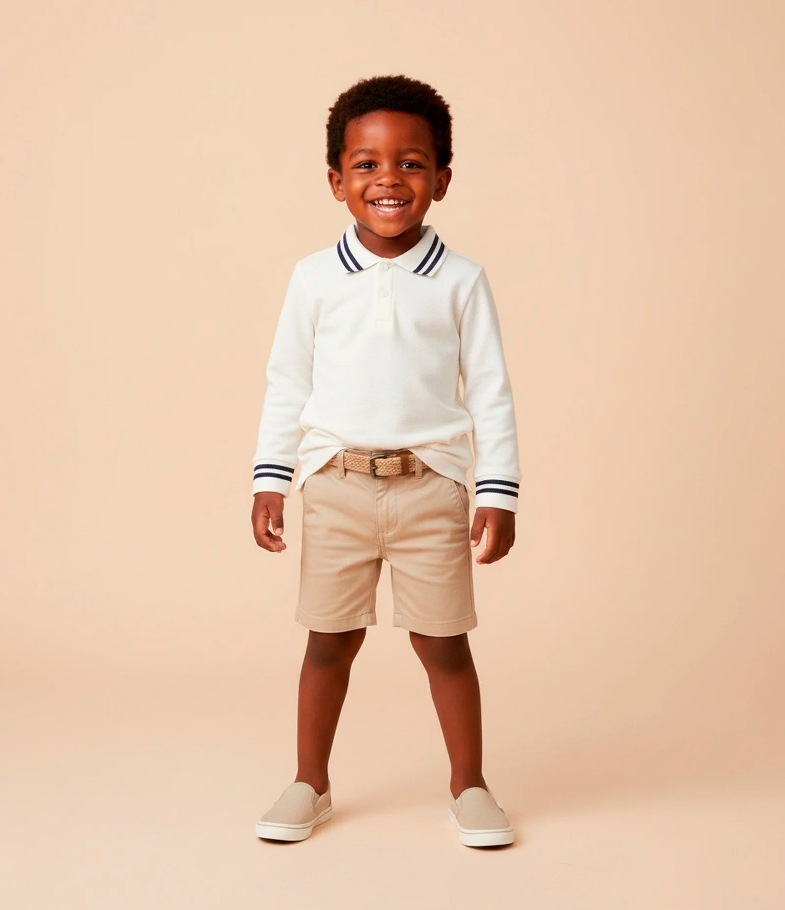 Camisa Infantil em Malha Waffle com Gola Polo – Tam 1 a 6 Anos Off White 1