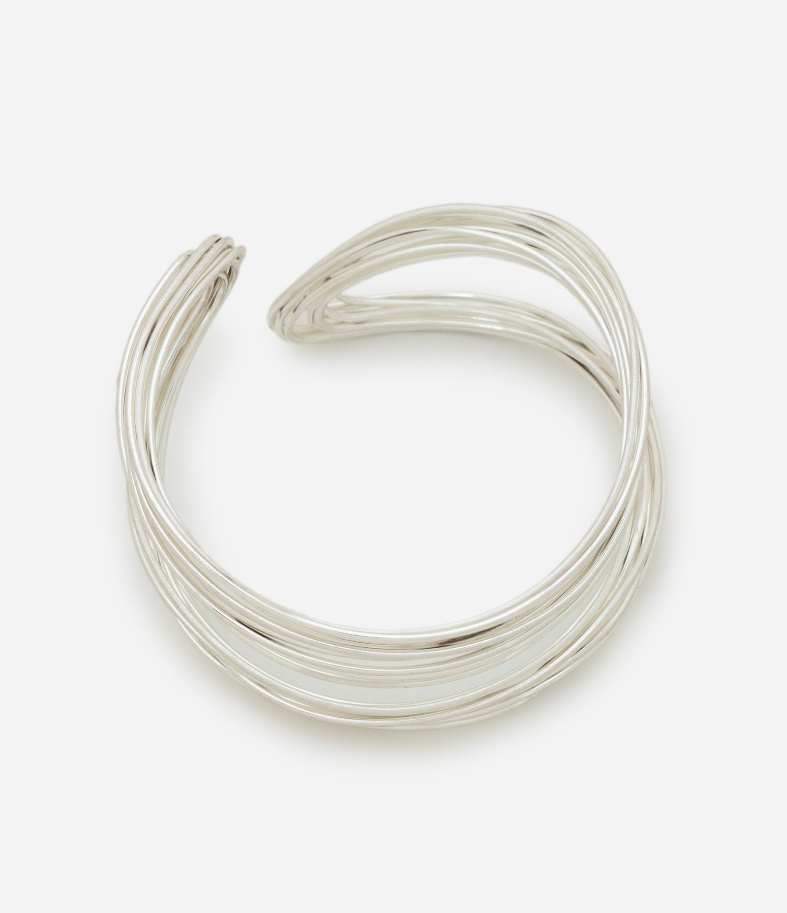 Bracelete Aberto com Aramado Torcido em Metal Prata 2