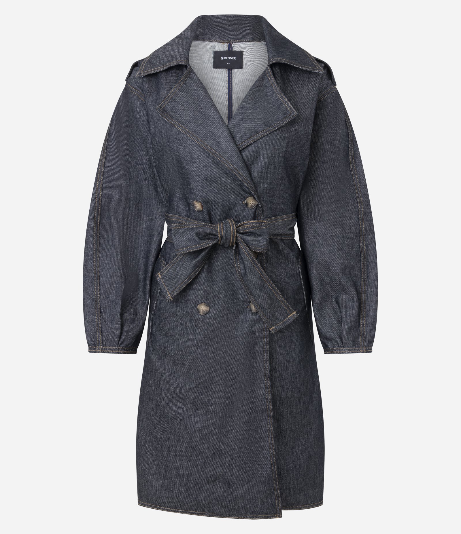 Trench Coat Longa em Jeans com Cinto Ajustável Preto 7