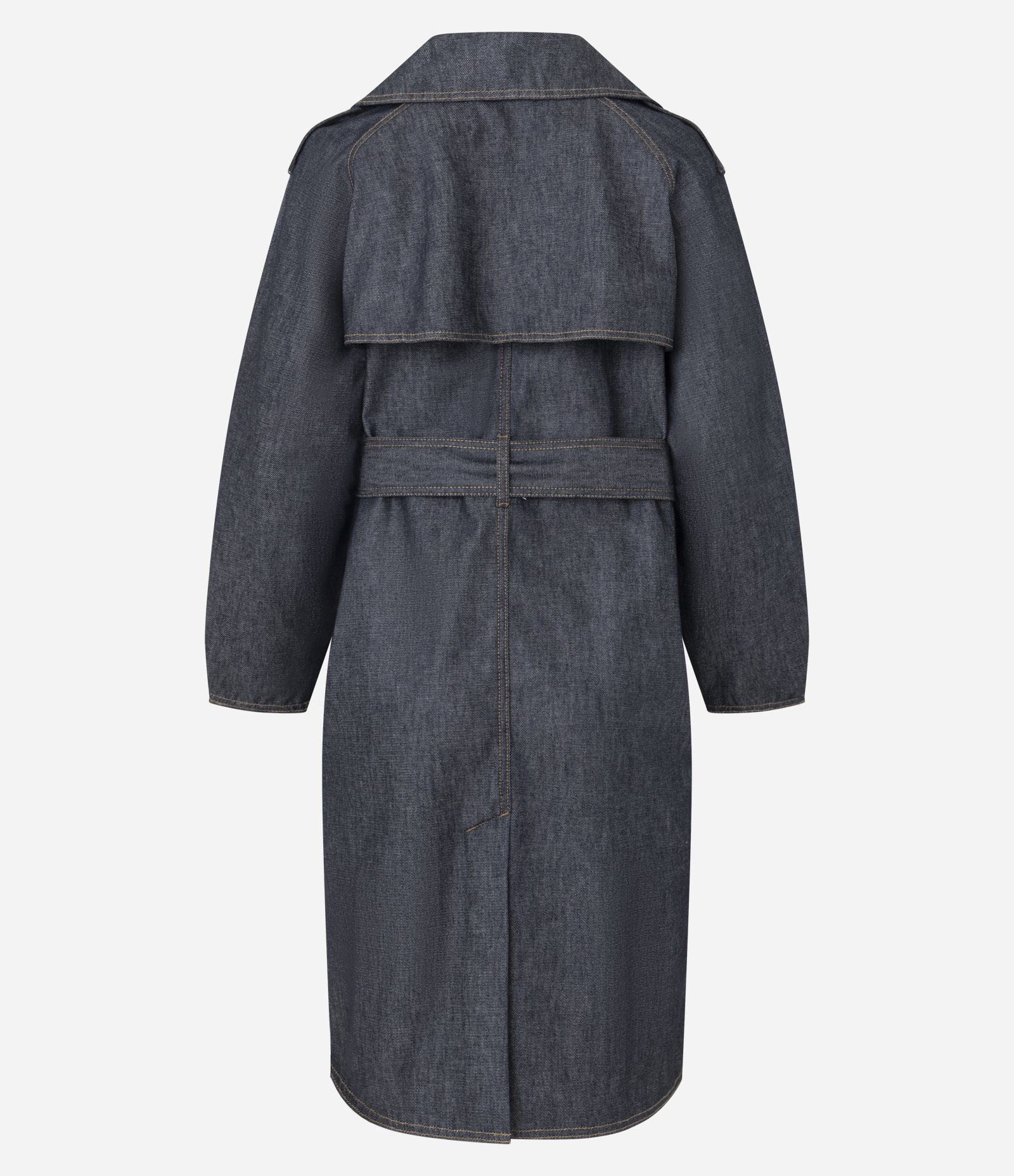 Trench Coat Longa em Jeans com Cinto Ajustável Preto 8