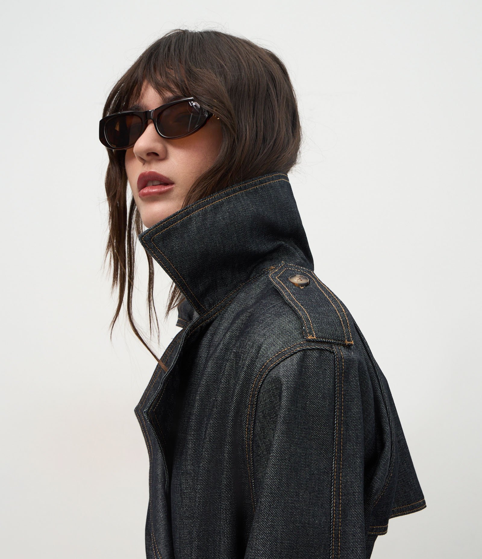 Trench Coat Longa em Jeans com Cinto Ajustável Preto 3