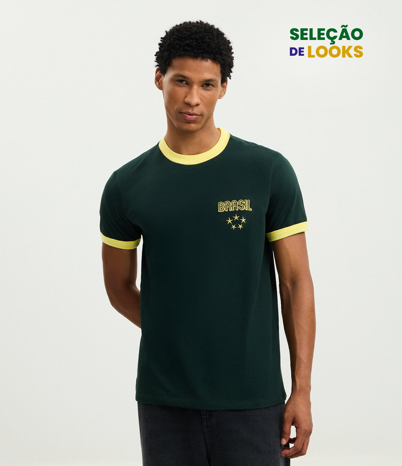 Camiseta Esportiva em Algodão com Bordado Brasil Verde 1