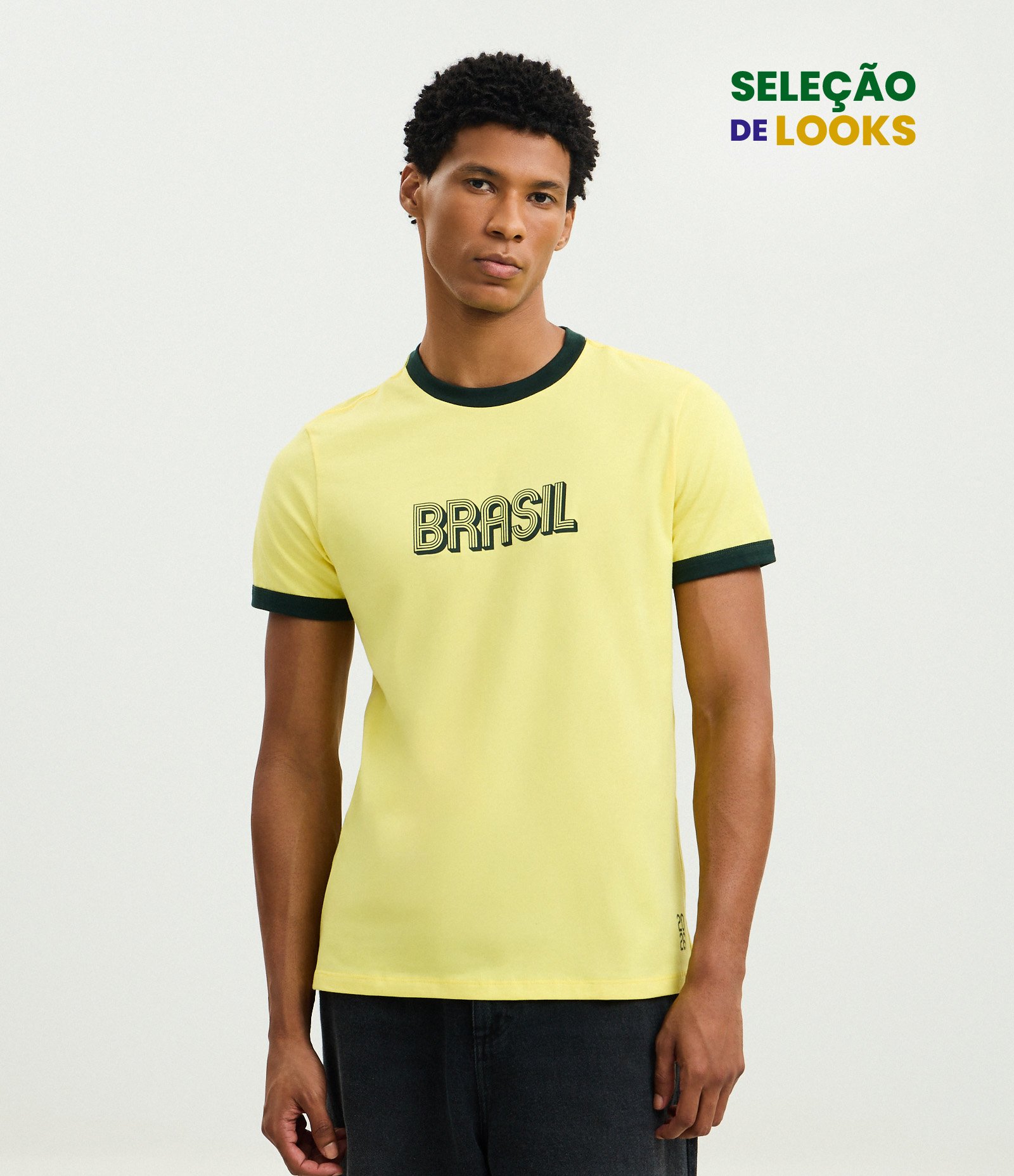 Camiseta Esportiva em Algodão com Estampa Brasil Amarelo 1