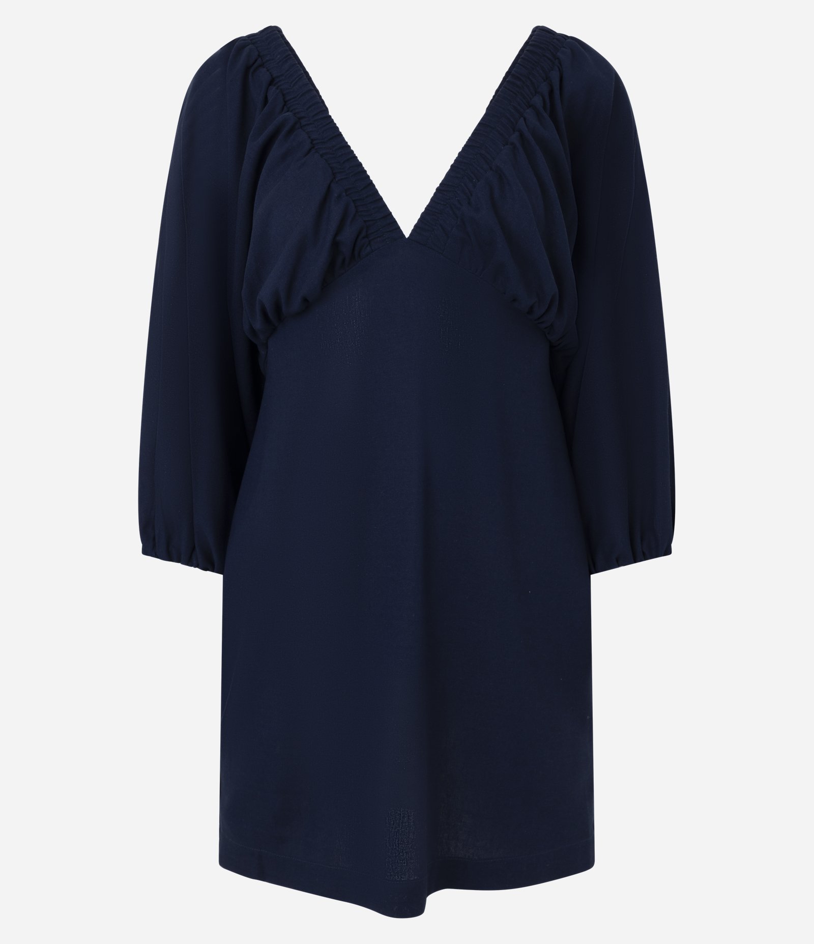 Vestido Curto Evasê com Decote V e Manga Bufante Azul 1