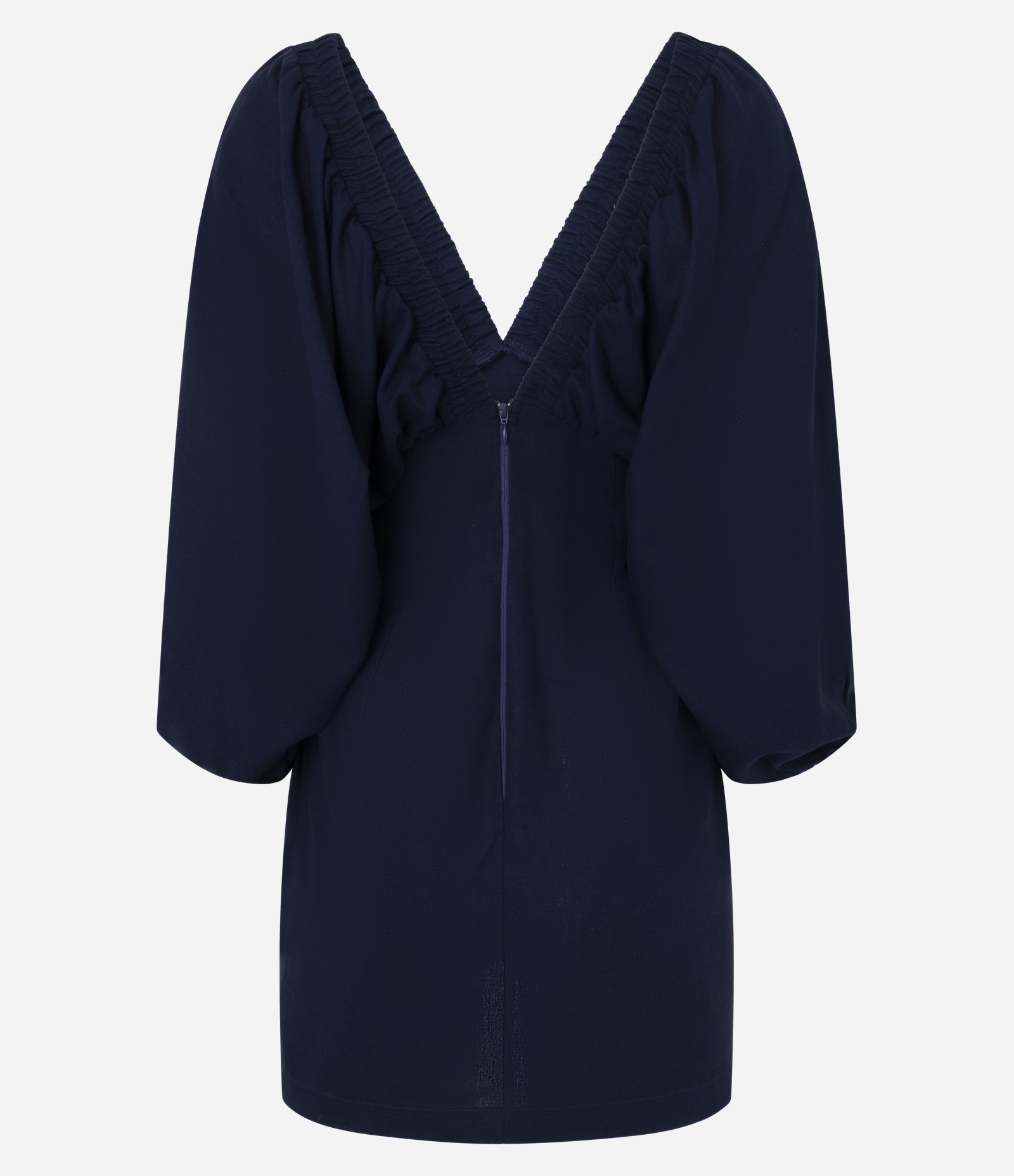 Vestido Curto Evasê com Decote V e Manga Bufante Azul 2