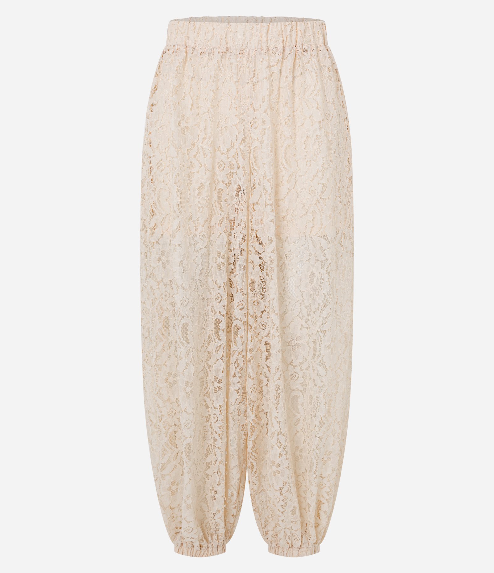 Calça Aladim em Renda Floral com Cós Elástico Bege 8
