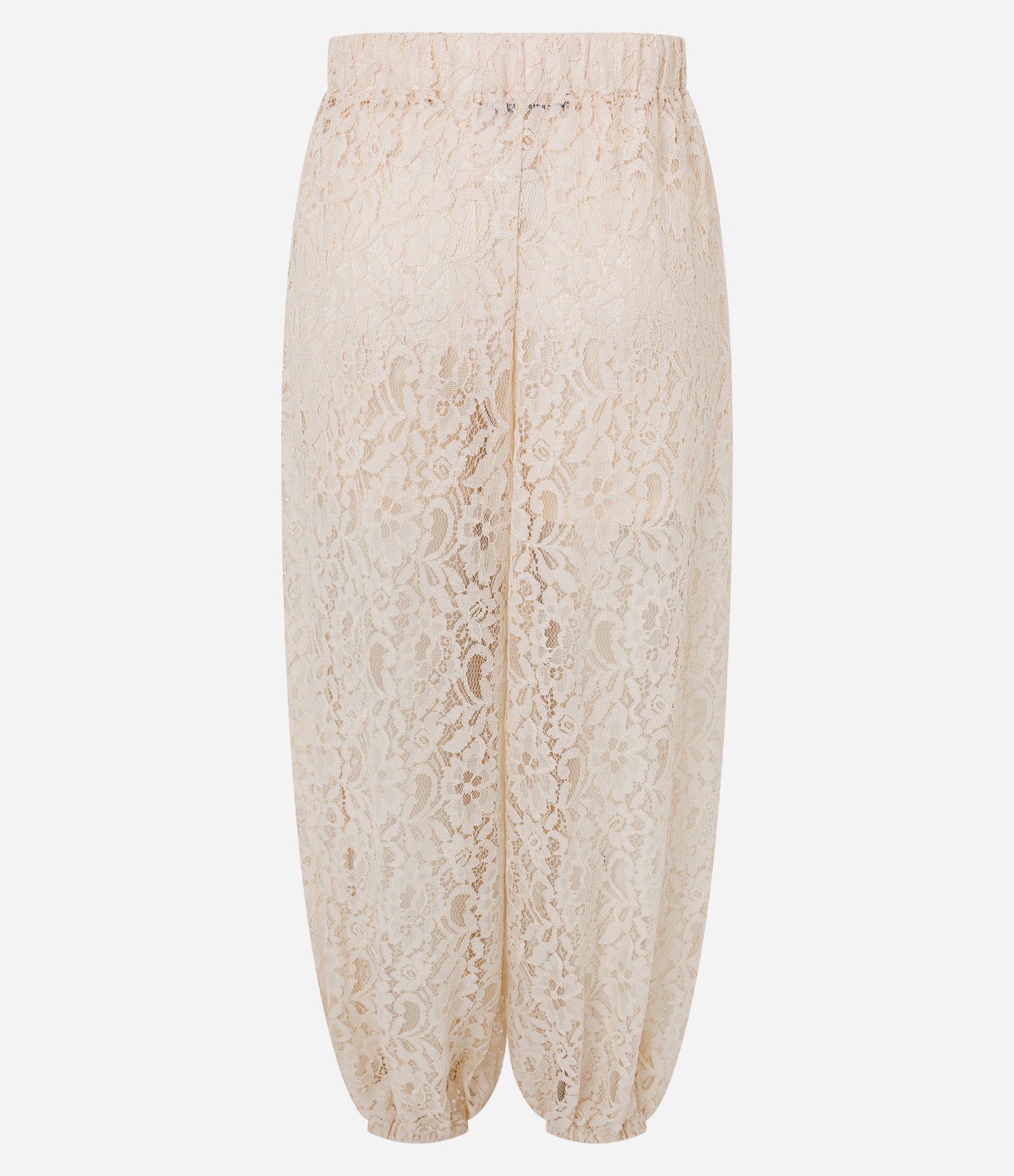 Calça Aladim em Renda Floral com Cós Elástico Bege 10