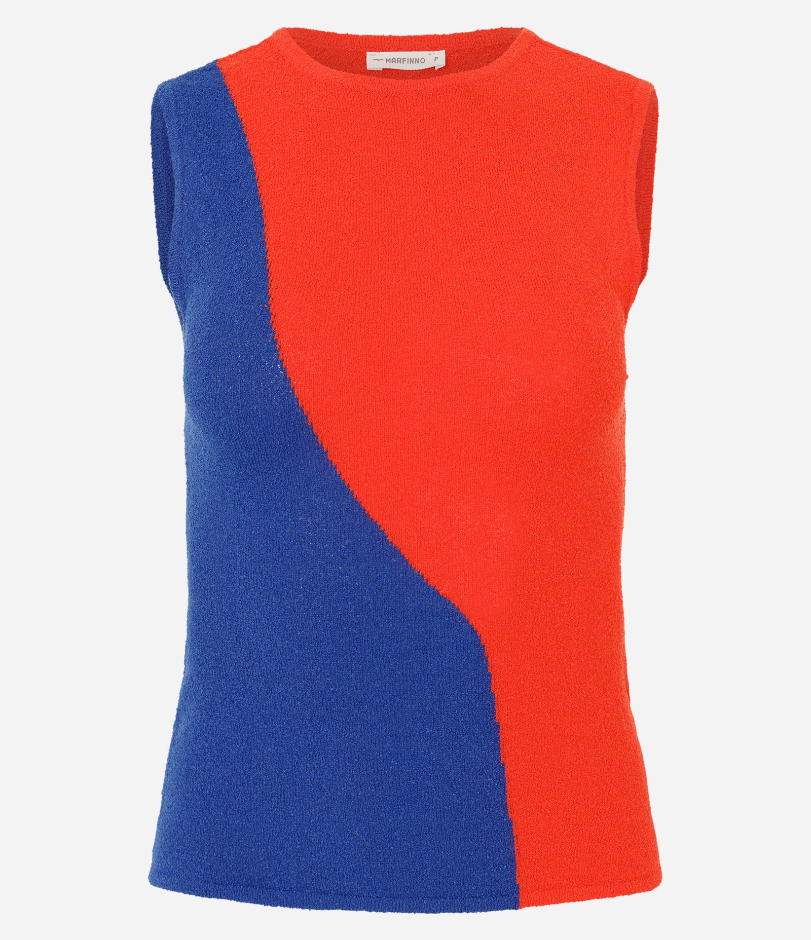 Blusa Regular em Tricô com Recorte Ondulado Laranja/Azul 2