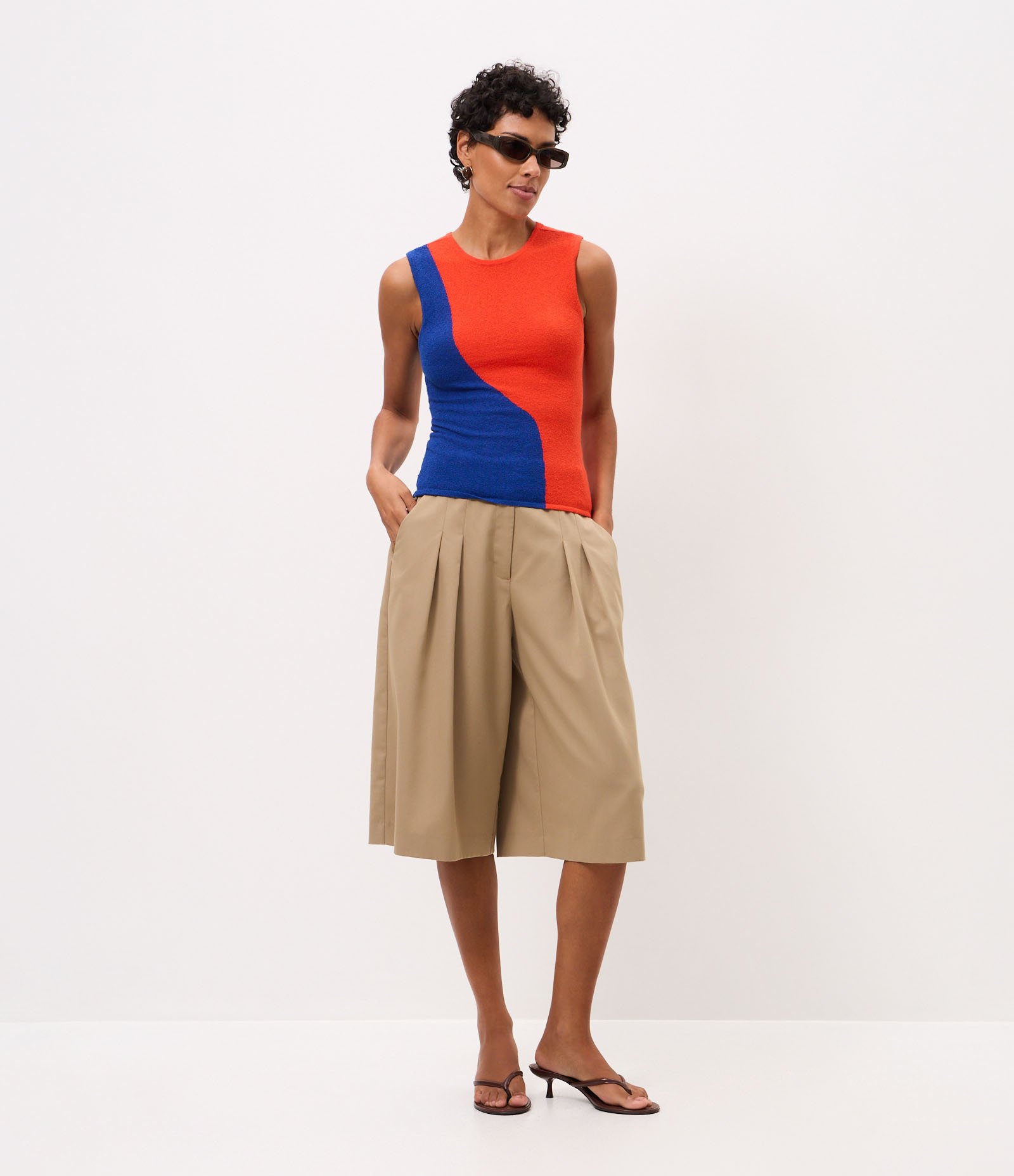 Blusa Regular em Tricô com Recorte Ondulado Laranja/Azul 4