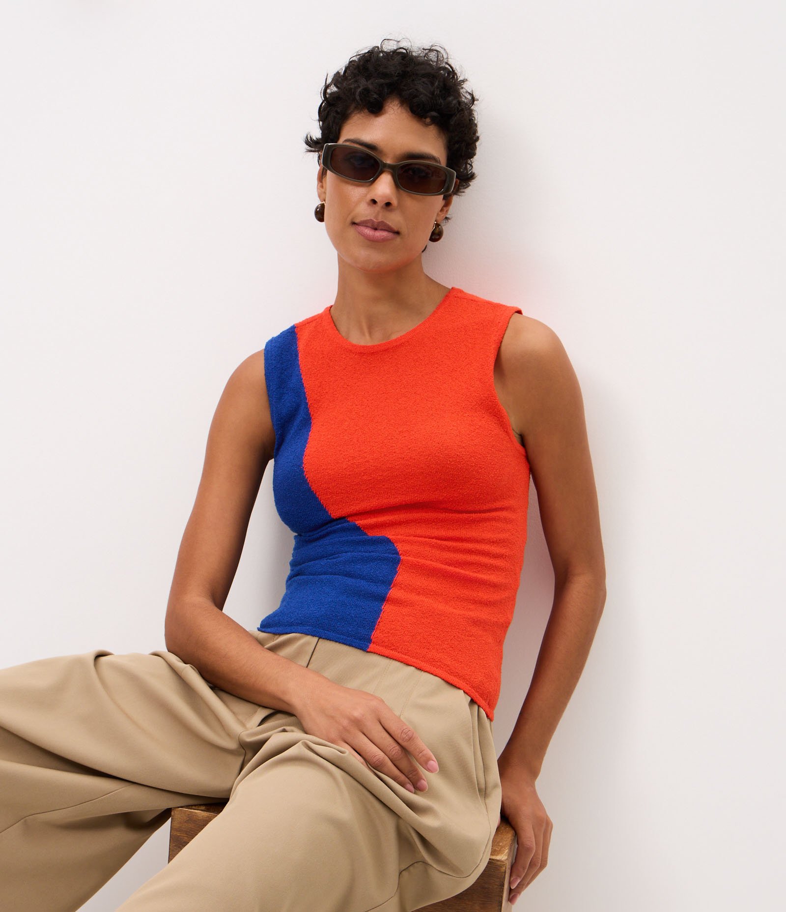 Blusa Regular em Tricô com Recorte Ondulado Laranja/Azul 6