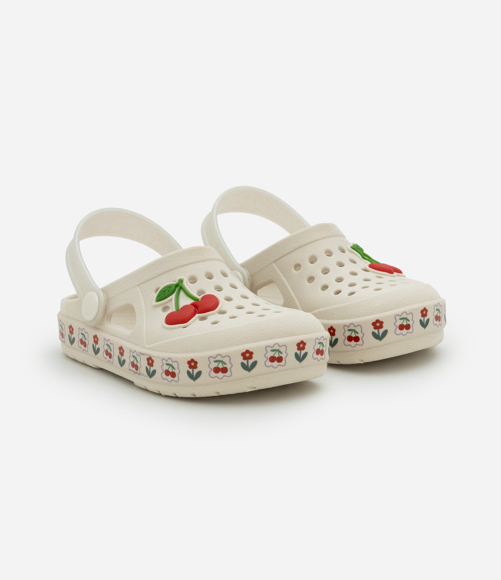 Sandália Babuche Infantil com Estampa Cereja – Tam 19 a 26 Off White 1