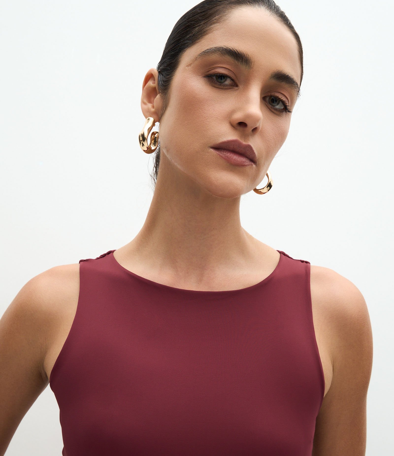 Vestido Midi com Drapeado Assimétrico Vermelho 3