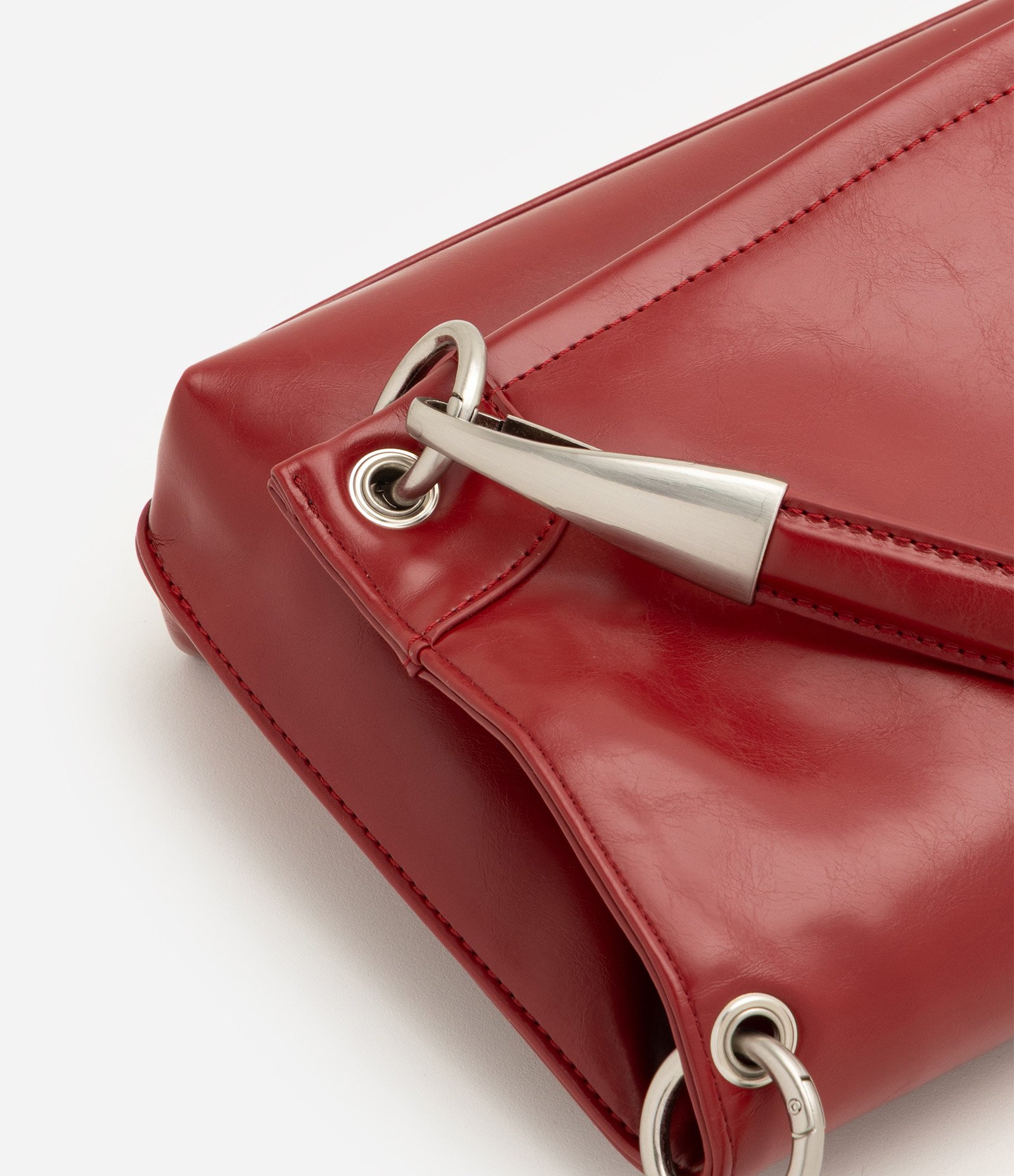 Bolsa Grande em PU com Alça Removível e Mosquetões Metálicos Vermelho 8