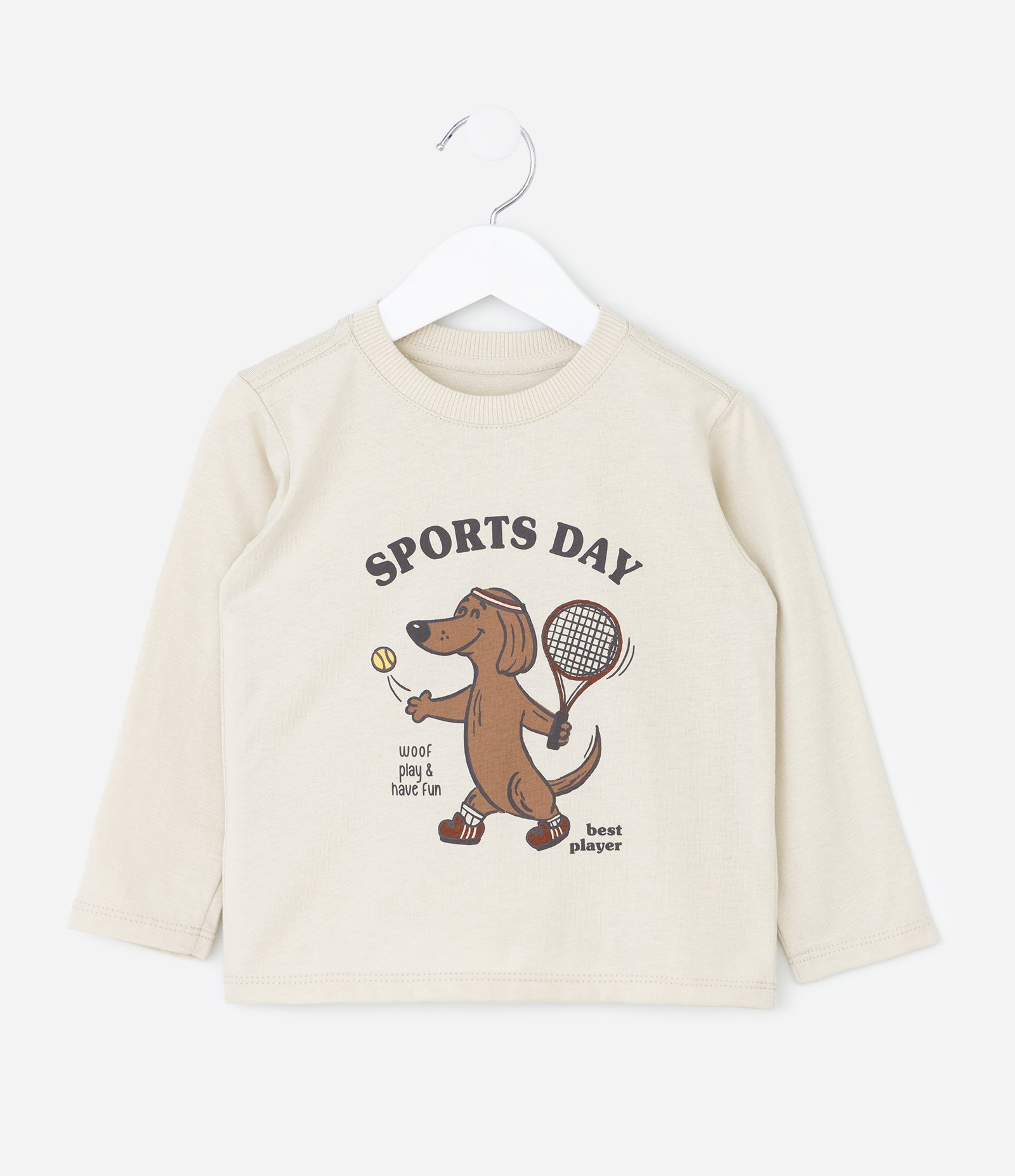 Camiseta Infantil com Estampa Cachorrinho Tenista Sports Day – Tam 1 a 5/6 Anos Bege Claro 1