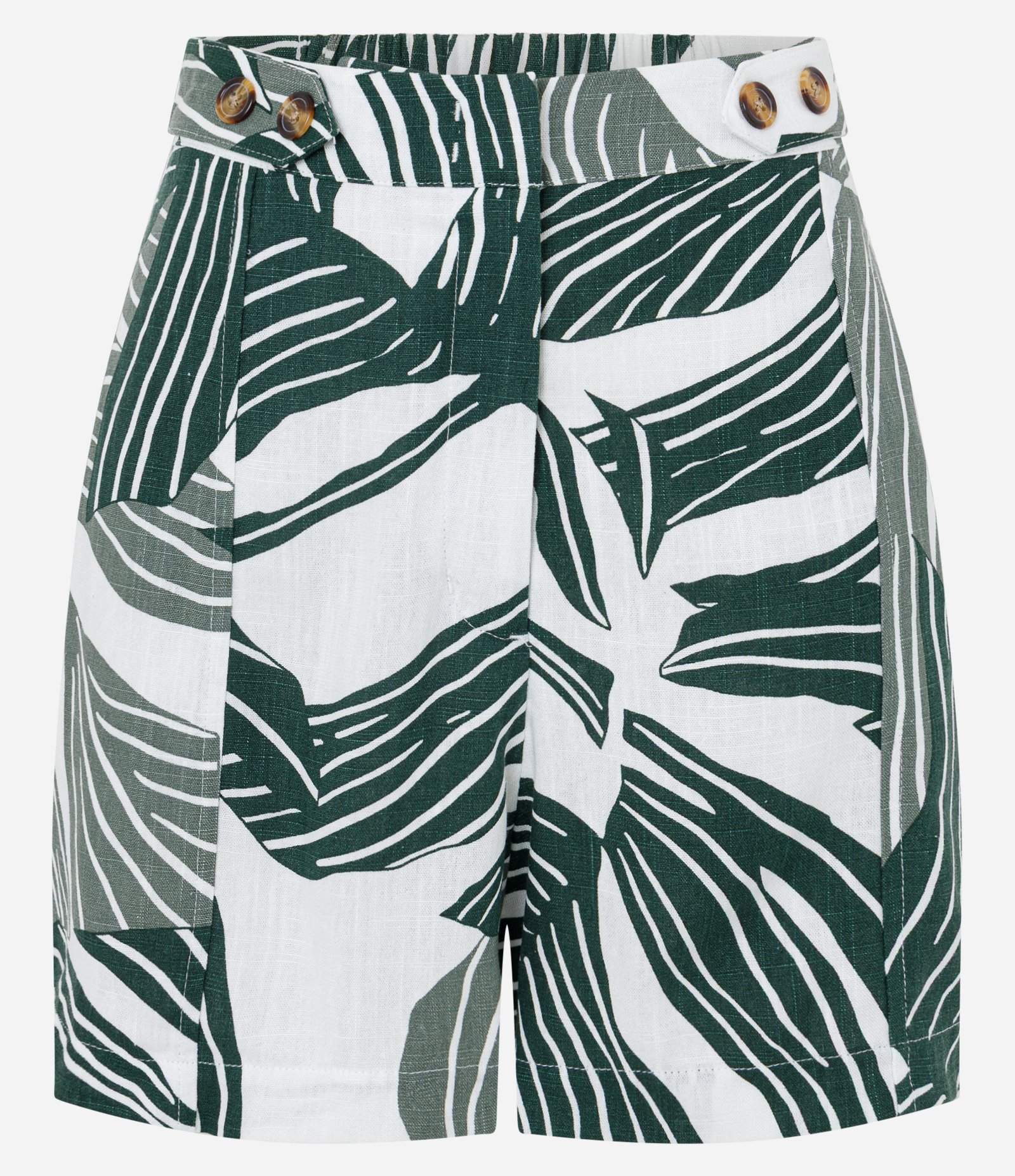 Short em Viscolinho com Estampa de Folhagem e Cós Elástico Branco/Verde 5