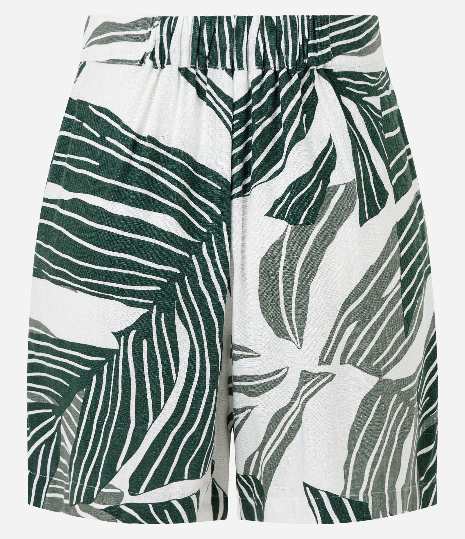 Short em Viscolinho com Estampa de Folhagem e Cós Elástico Branco/Verde 6