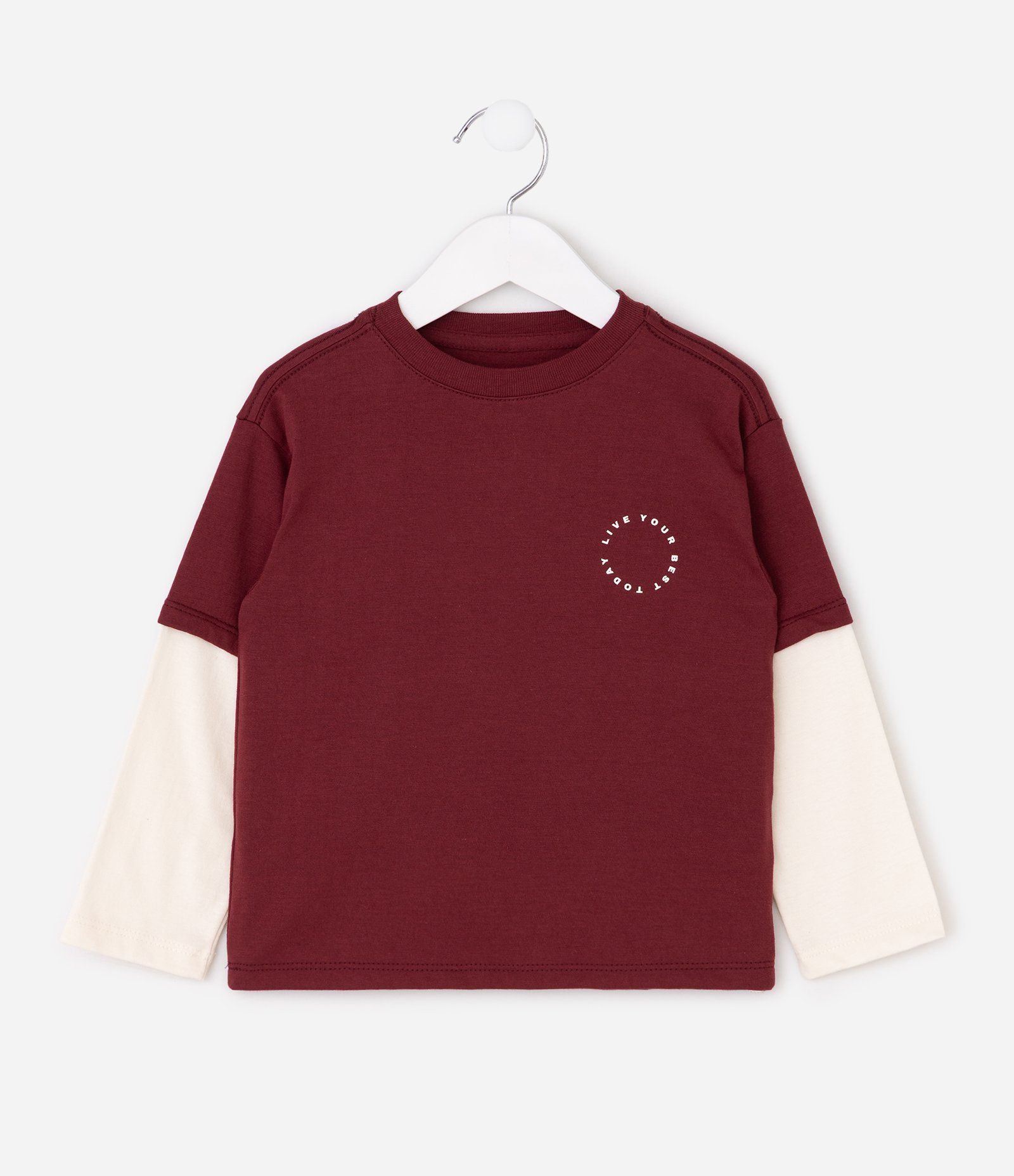 Camiseta Manga Longa com Efeito Sobreposto - Tam 1 a 6 Anos Vermelho 2