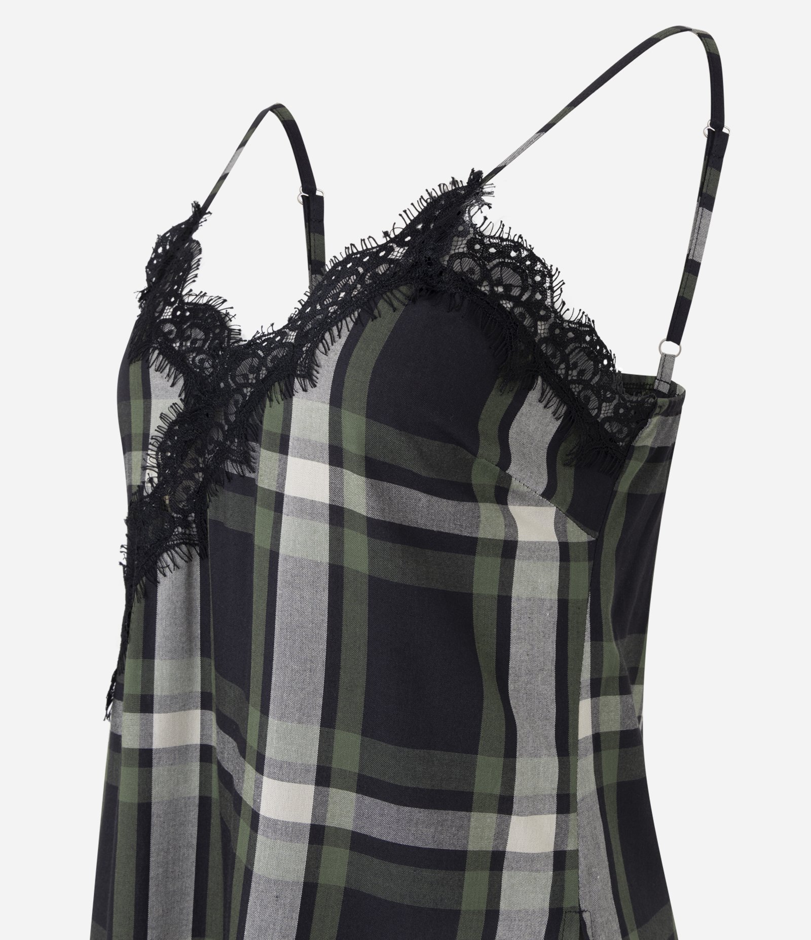 Blusa Xadrez com Renda e Barra Assimétrica Verde 2